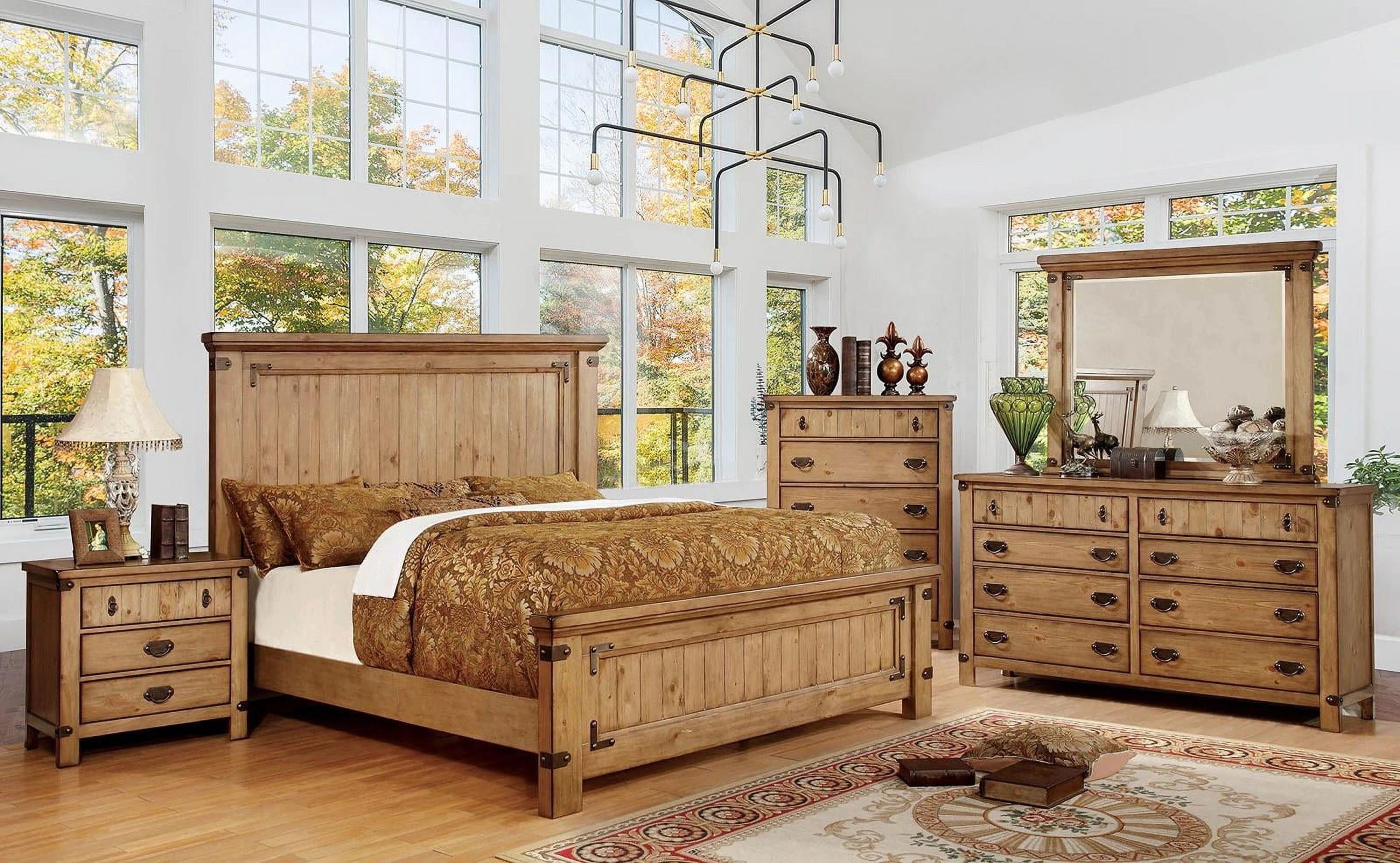 Cottage Weathered Elm Solid Wood Queen Bedroom Set 6Pcs Foa Cm7449-Q ... pertaining to Solid Wood Queen Bedroom Set