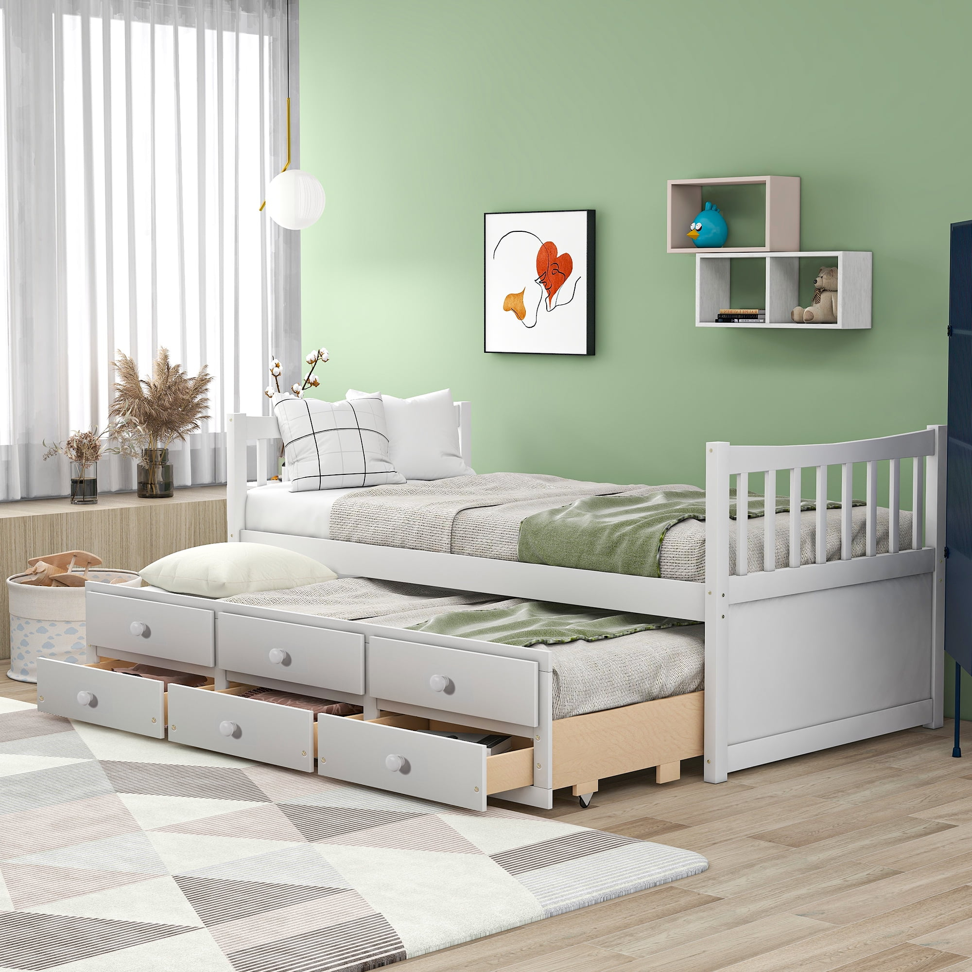 Daybed With Trundle, Solid Pine Wood Twin Daybed And Trundle Frame ... pertaining to Everything you need to know about childrens bed configurations with storage