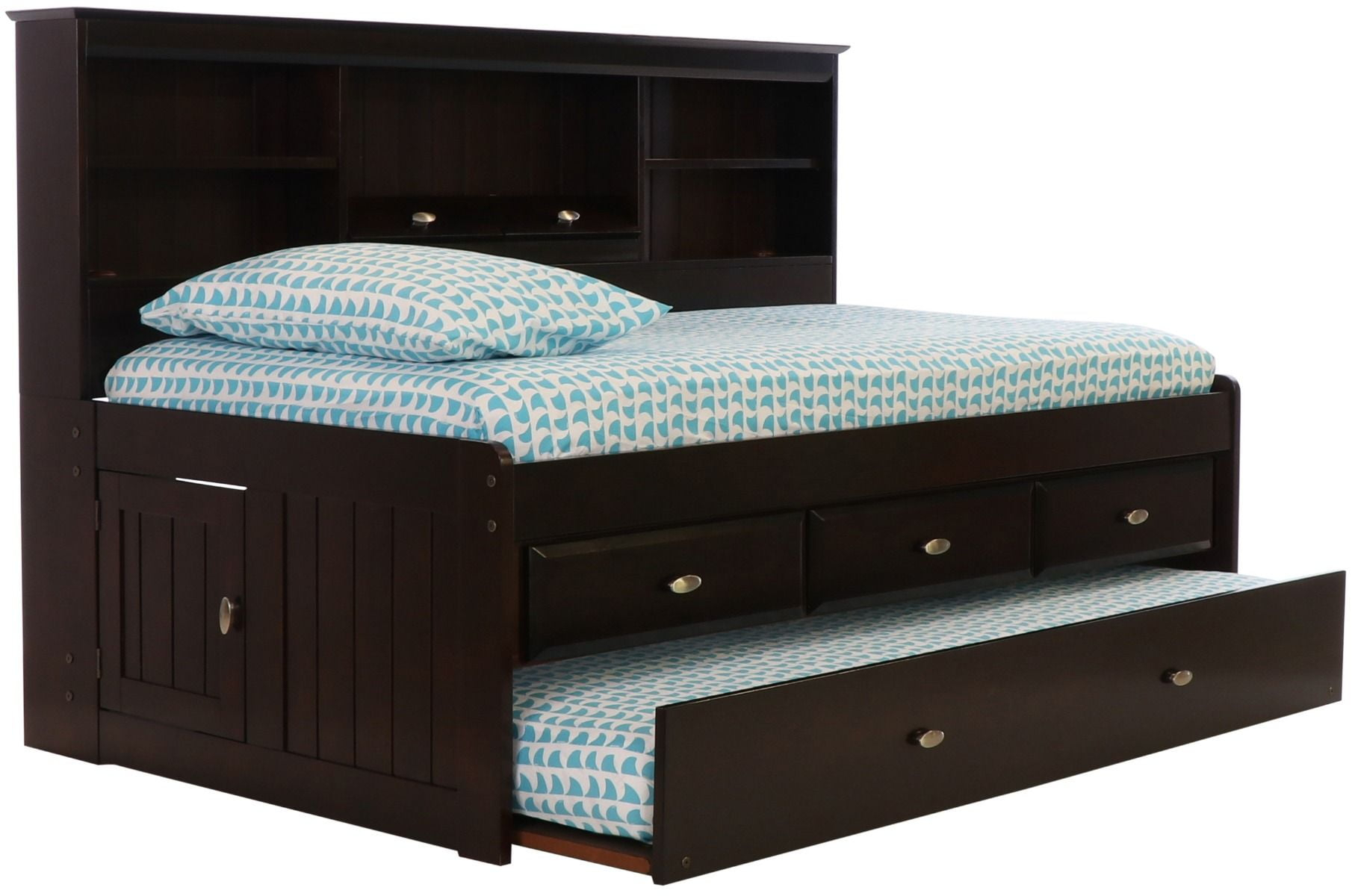 Discovery World Furniture - Twin Size Bed Frame With Headboard Bookcase ... regarding Captain Twin Bed With Storage