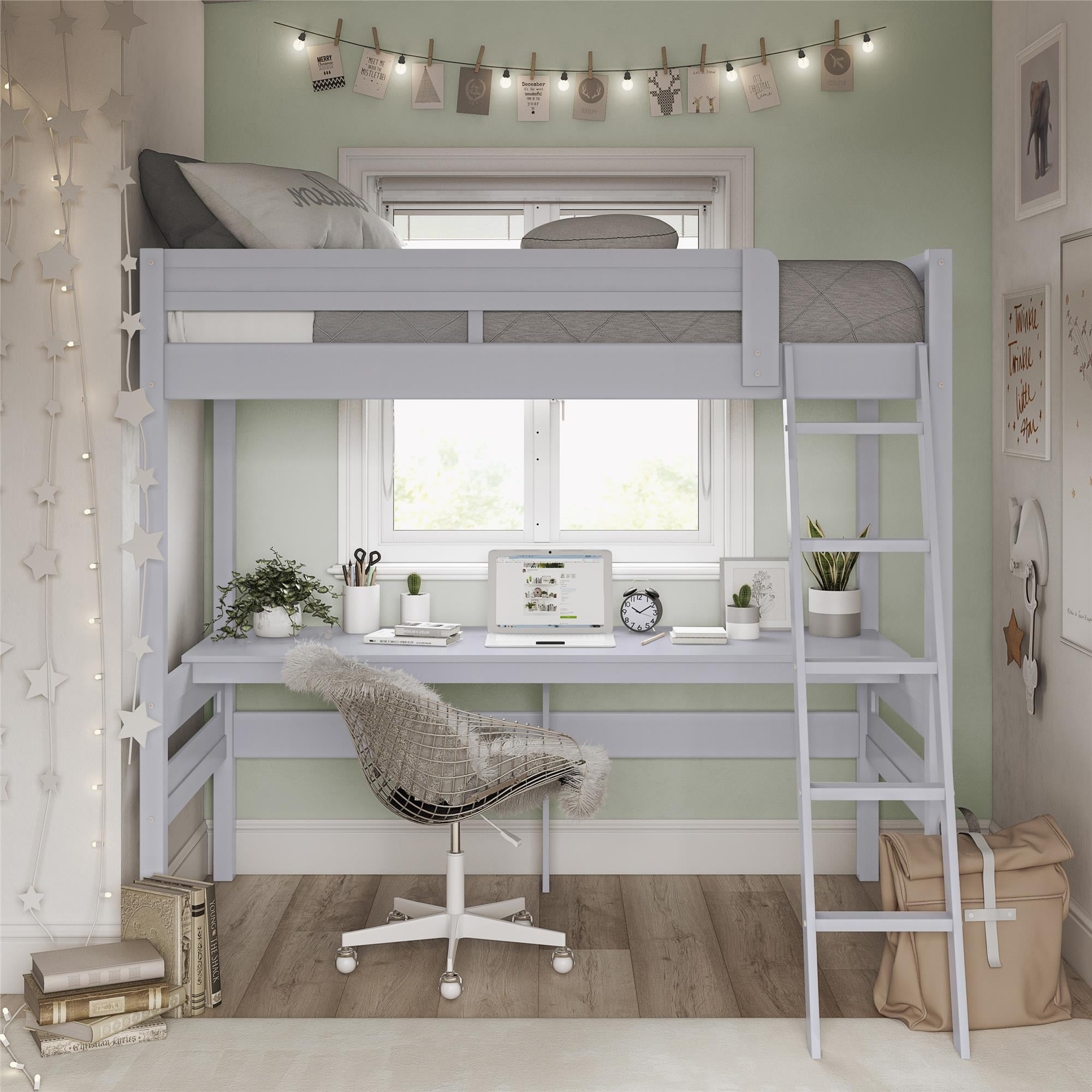 Dorel Living Harlan Twin Size Loft Bed With Desk And Ladder, Gray ... in Twin Loft Beds With Desk