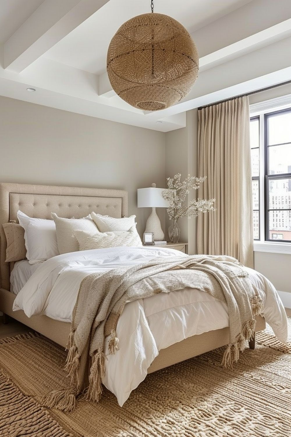 Elegant Beige Bedrooms With Lush Green Plants In 2024 | Beige Bedroom ... in Bedrooms In White And Beige