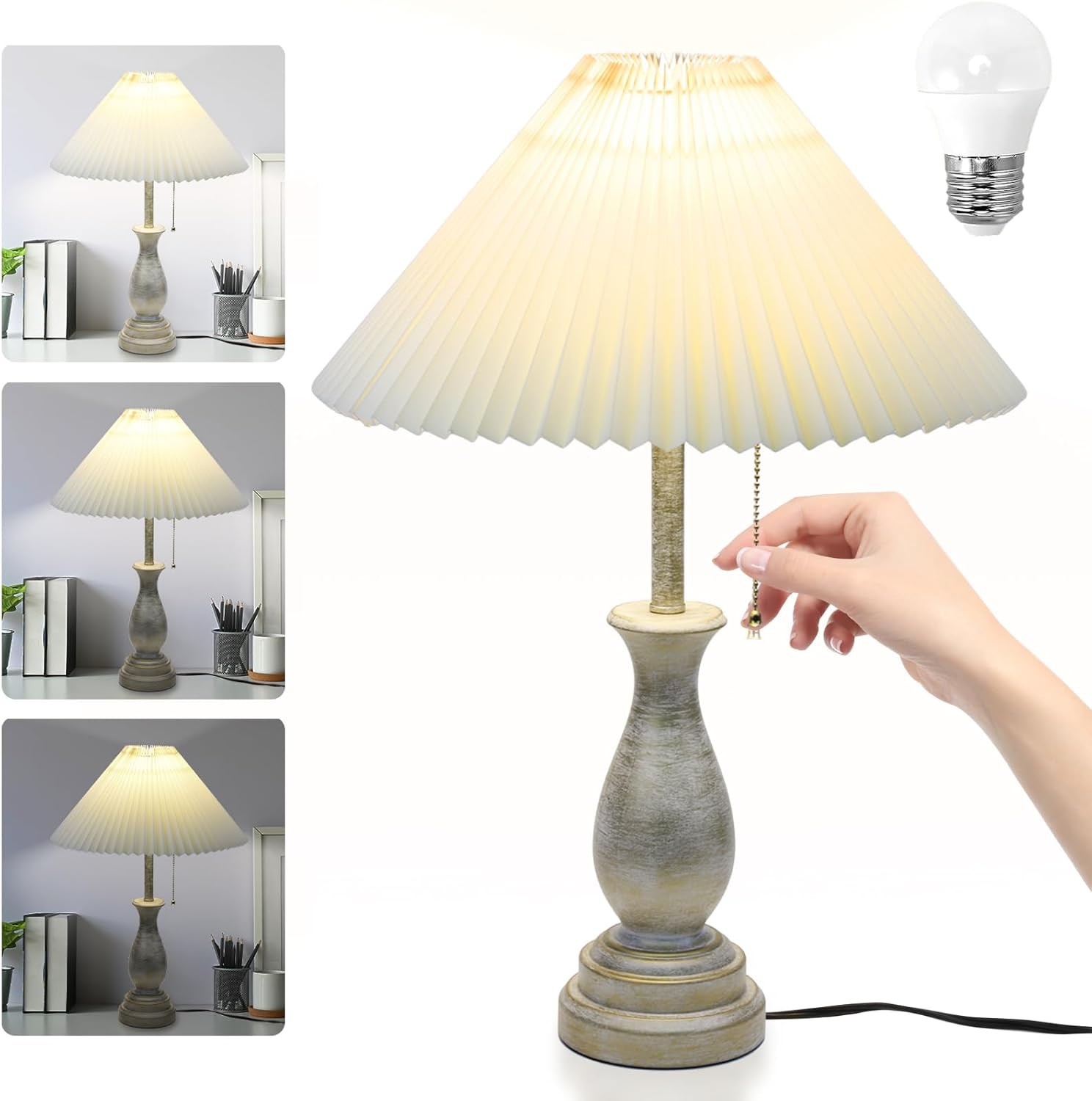 Farmhouse Table Lamp With Pull Chain Switch Control 3-Way Dimmable ... throughout Troubleshooting common issues with bedside lamp pull chains