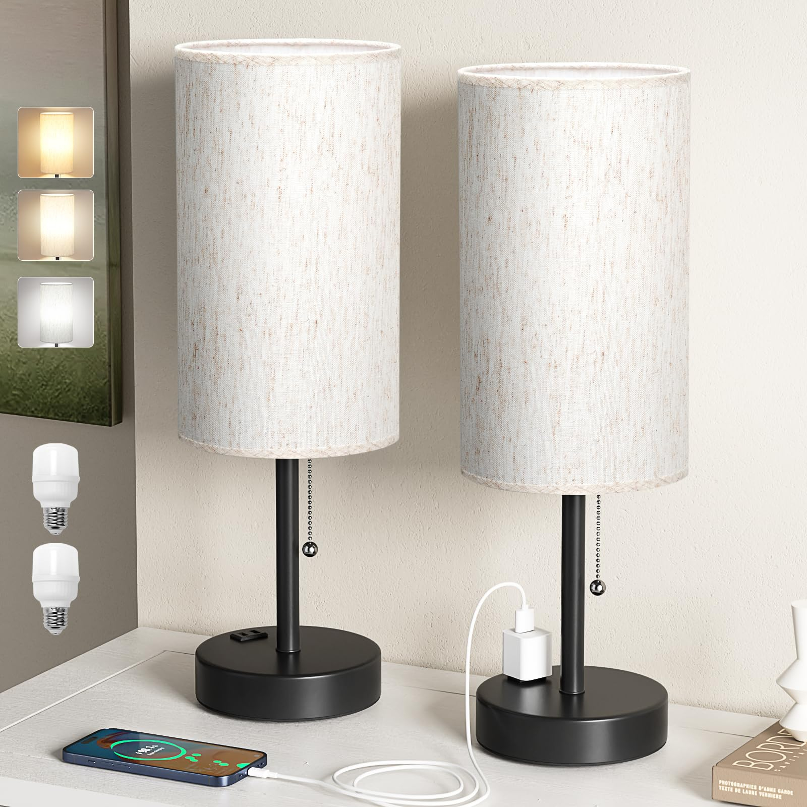 Fenmzee Plus Bedside Table Lamps Set Of 2-3 Color Temperatures Pull ... for Troubleshooting common issues with bedside lamp pull chains