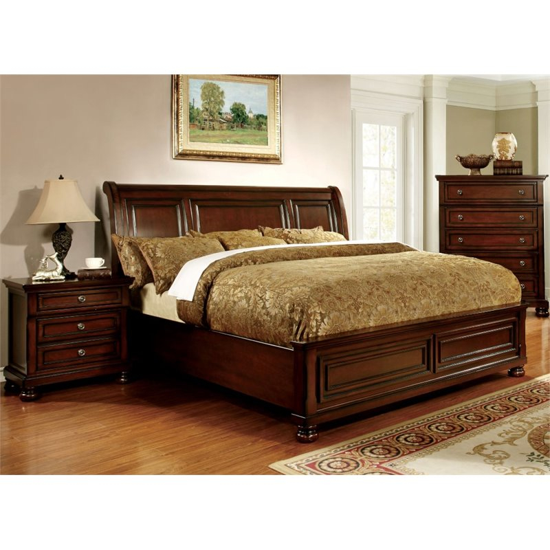 Foa Caiden 3Pc Cherry Solid Wood Bedroom Set - Cal King + Nightstand ... throughout Exploring the durability and longevity of king solid wood bedroom furniture