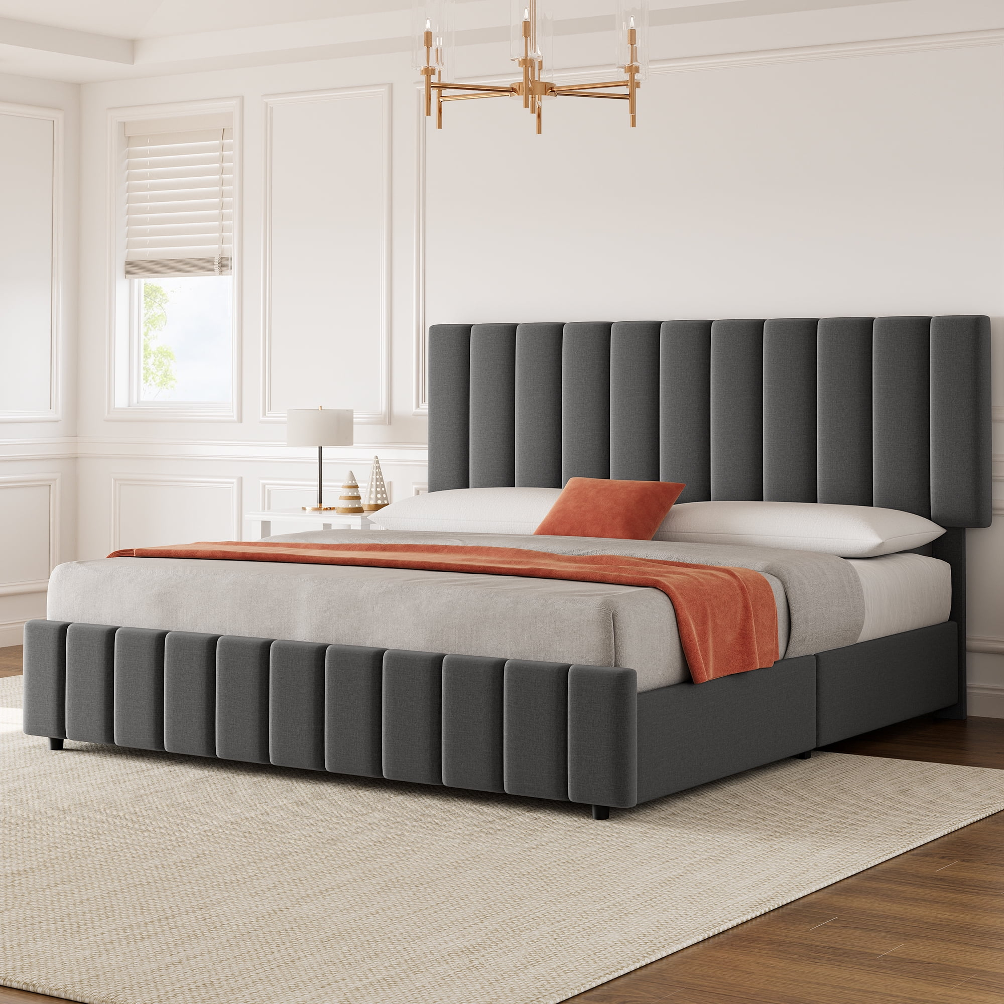 Full Size Bed Frame With 4 Storage Drawers And Adjustable Headboard ... in The evolution of grey full size bed frames in modern furniture design