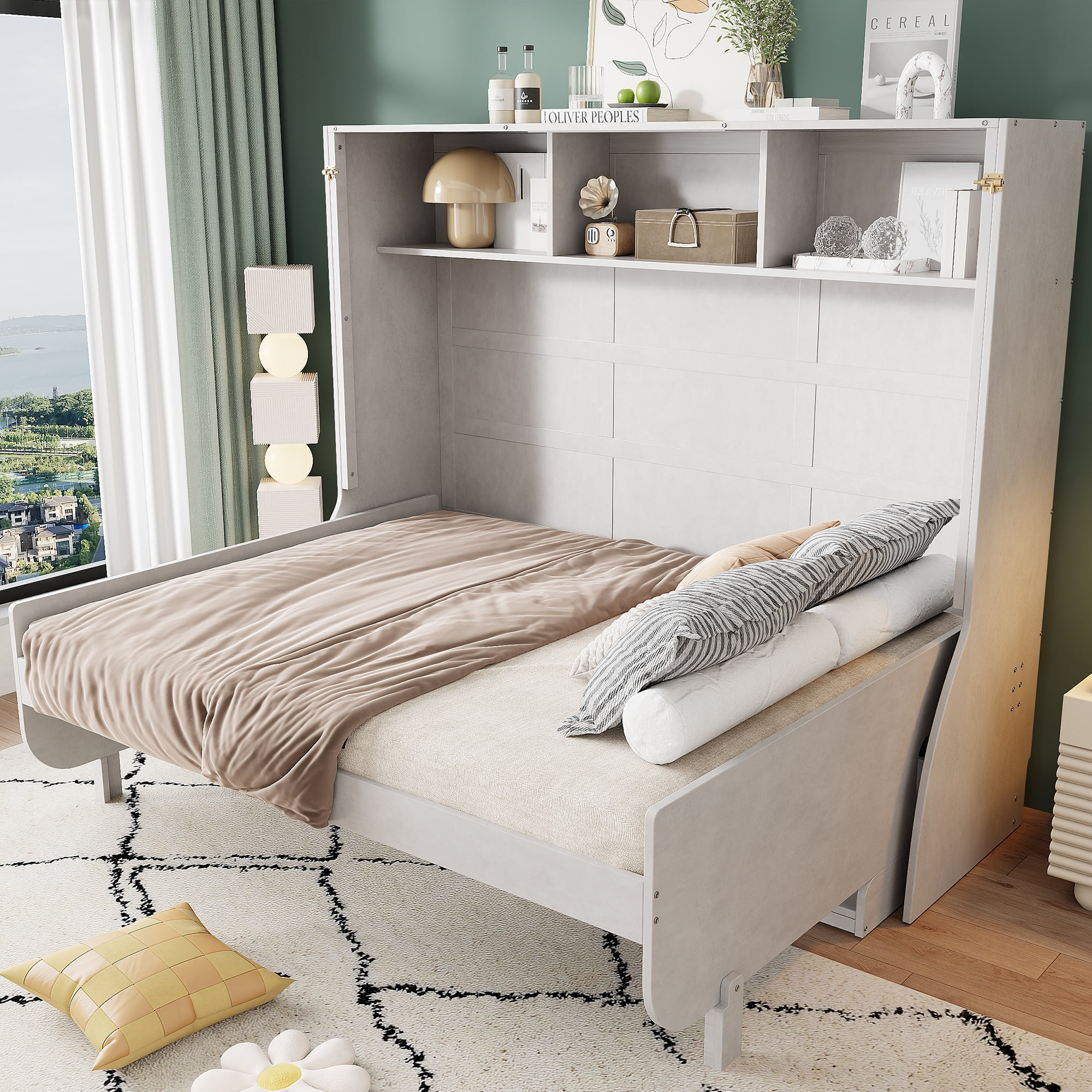 Full Size Murphy Bed With A Desk, Antique White - Walmart.com for Full Size Murphy Bed Desk