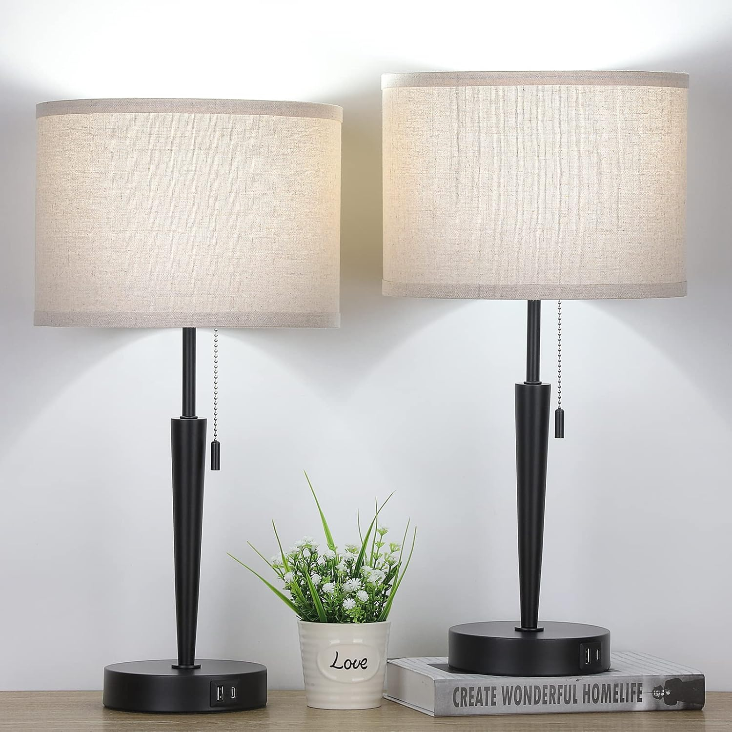 Ggoying Set Of 2 Bedside Table Lamp, Pull Chain Nightstand Lamps With ... pertaining to Bedside Lamp With Pull Chain