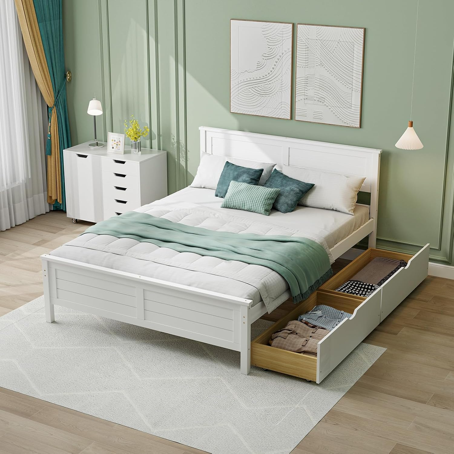 Giantex Wood Full Size Bed Frame With 2 Storage Drawers, Solid Wood ... for Design trends shaping modern white wood full bed frames