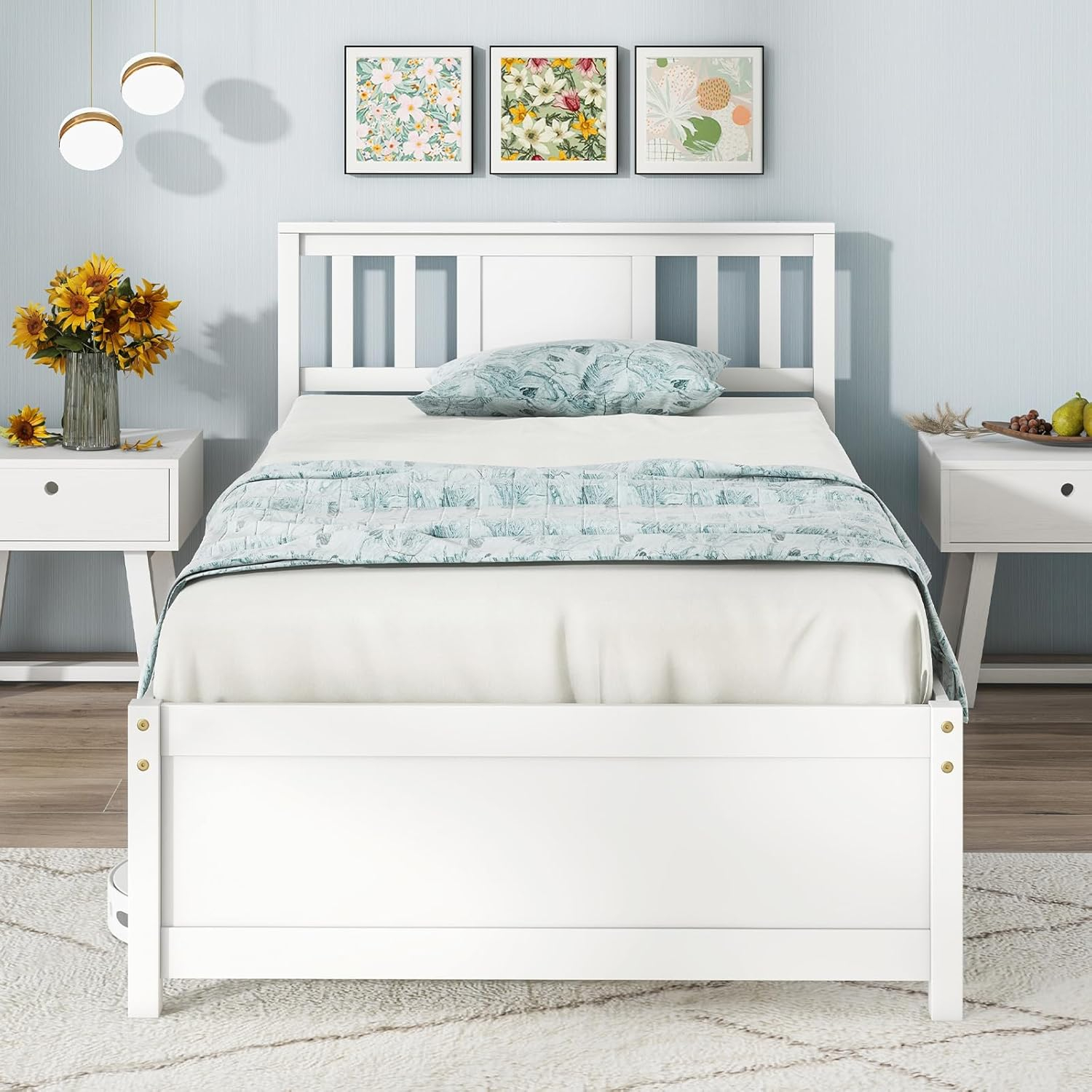 Giantex Wood Twin Bed Frames With Headboard, Mid Century Solid Wood ... intended for Common mistakes to avoid when choosing twin bed headboard and frame