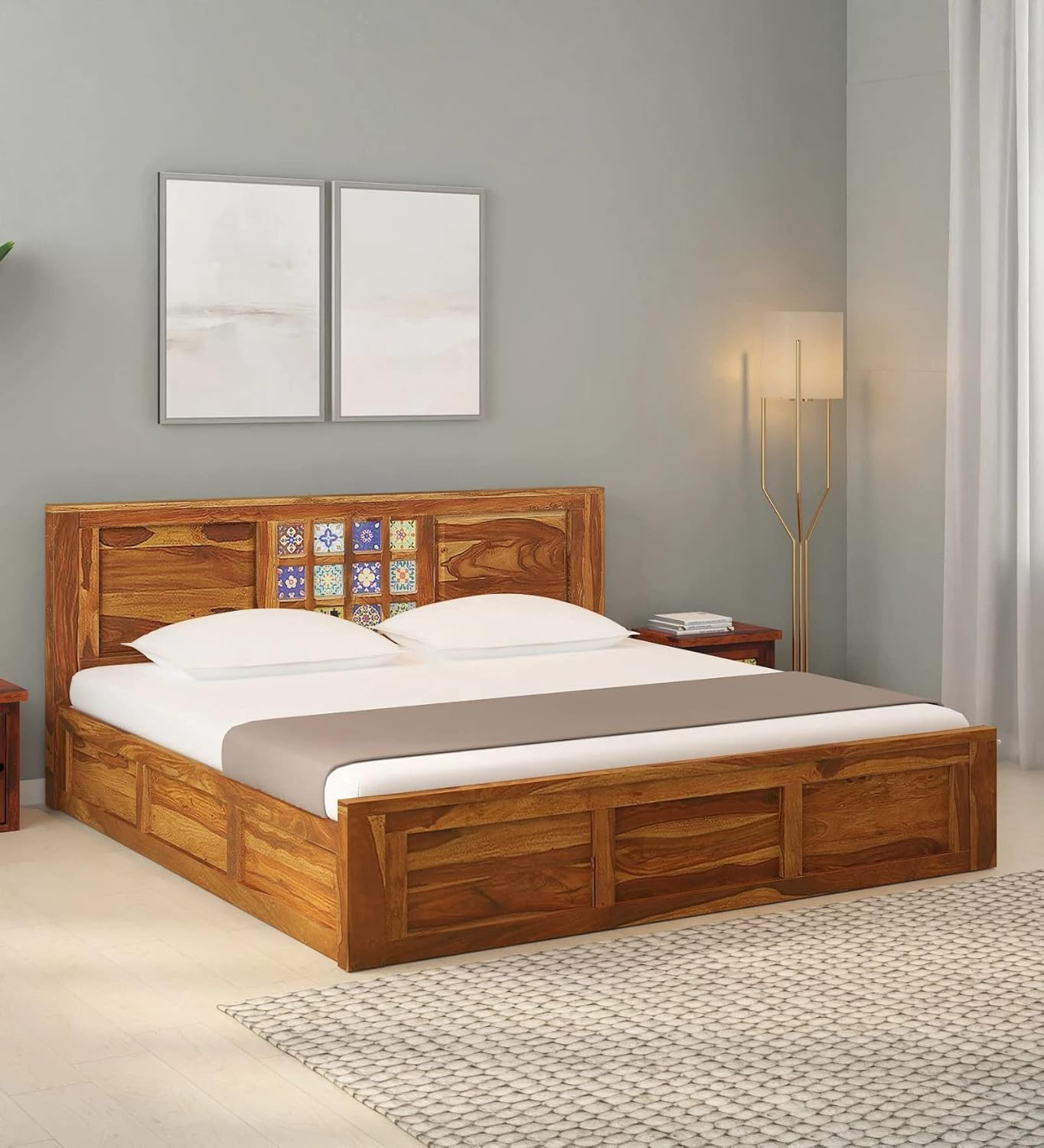 Gr Furniture Solid Sheesham Wood King Size Bed With Storage | Wooden ... intended for Wooden King Size Bed With Storage