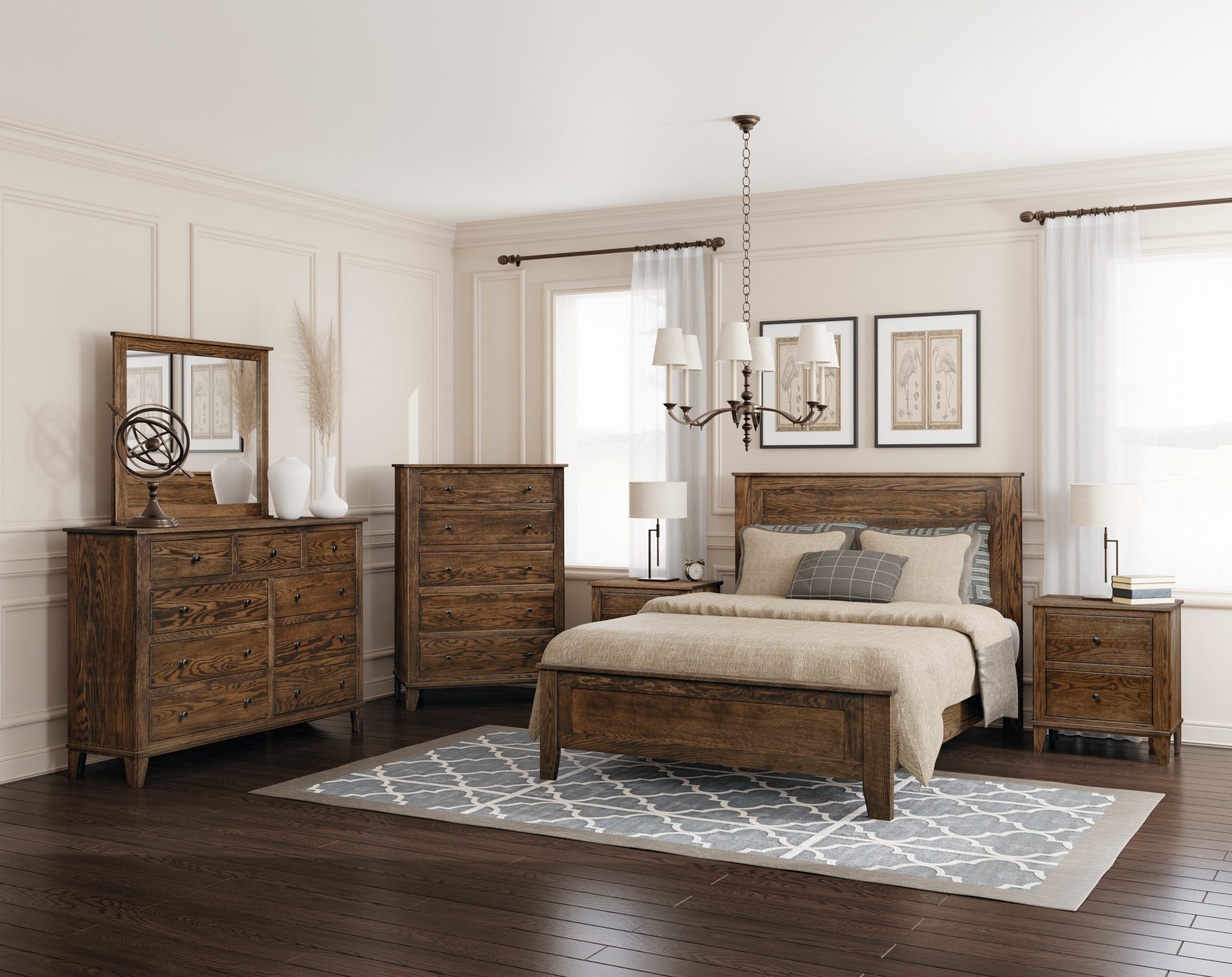 Grand Calumet Oak Panel Bedroom Set – Quick Ship inside Rustic Wood Bedroom Furniture Sets