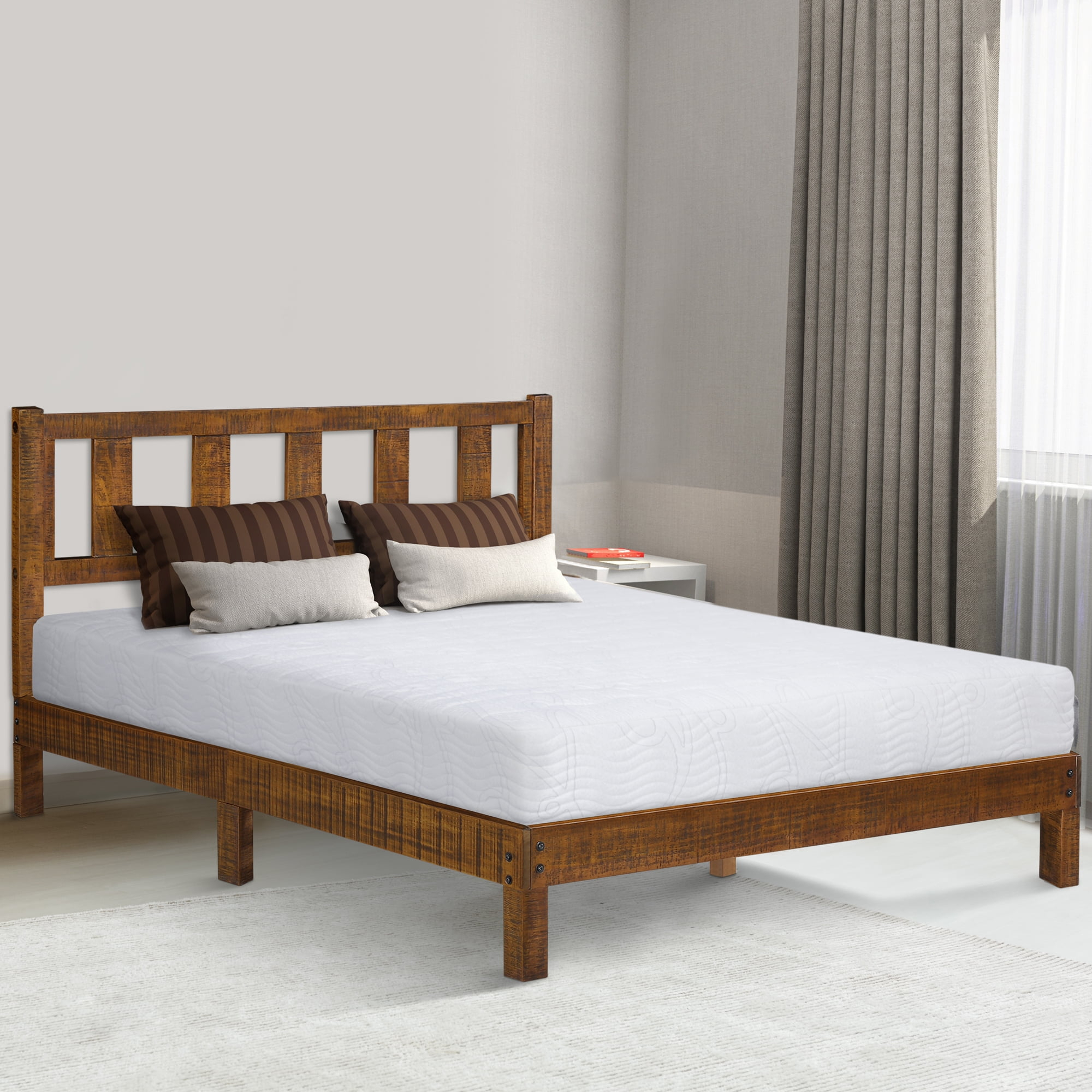 Grandrest 14 Inch Deluxe Solid Wood Platform Bed With Headboard, Full ... within Full Size Bed Solid Wood