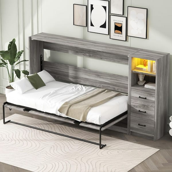 Harper & Bright Designs Gray Wood Frame Twin Size Murphy Bed Cabinet ... inside Maximizing Bedroom Functionality with Hidden Twin Bed Cabinet Storage