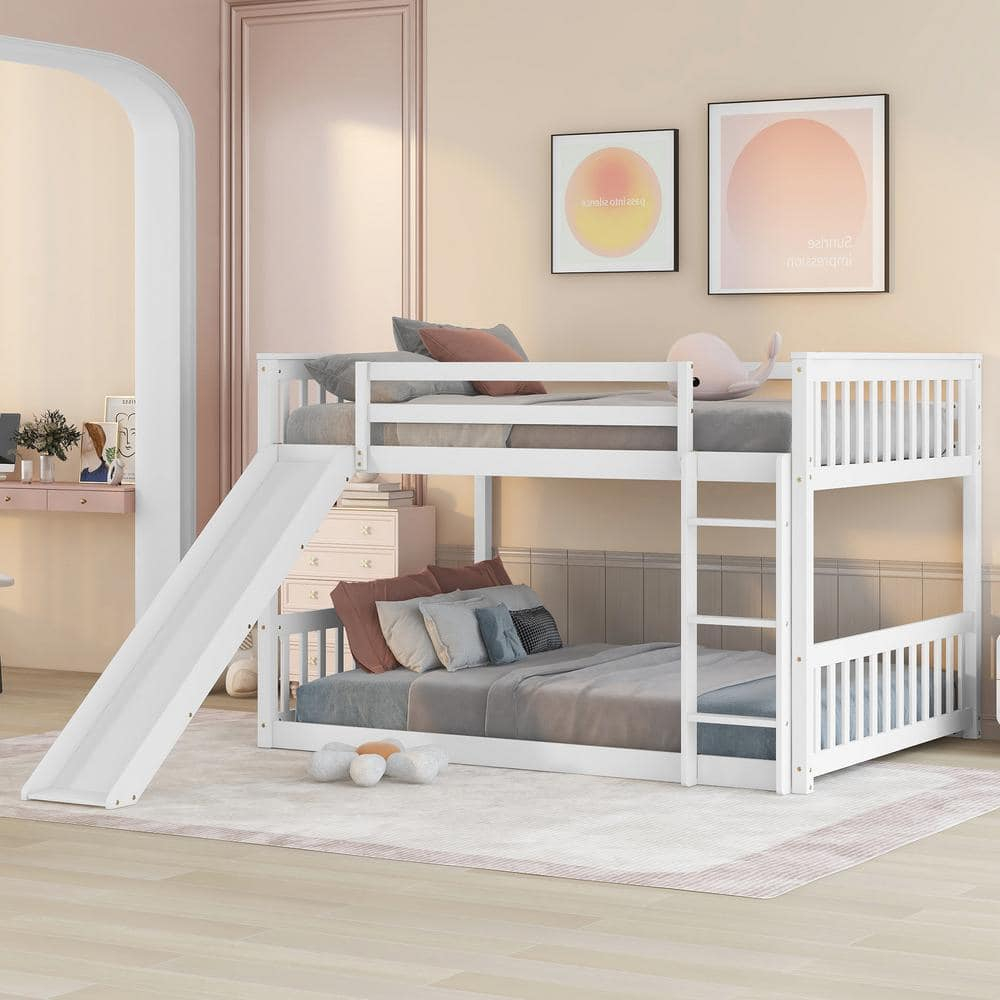 Harper & Bright Designs White Full Over Full Wood Bunk Bed With Slide ... within Full Bunk Bed With Slide