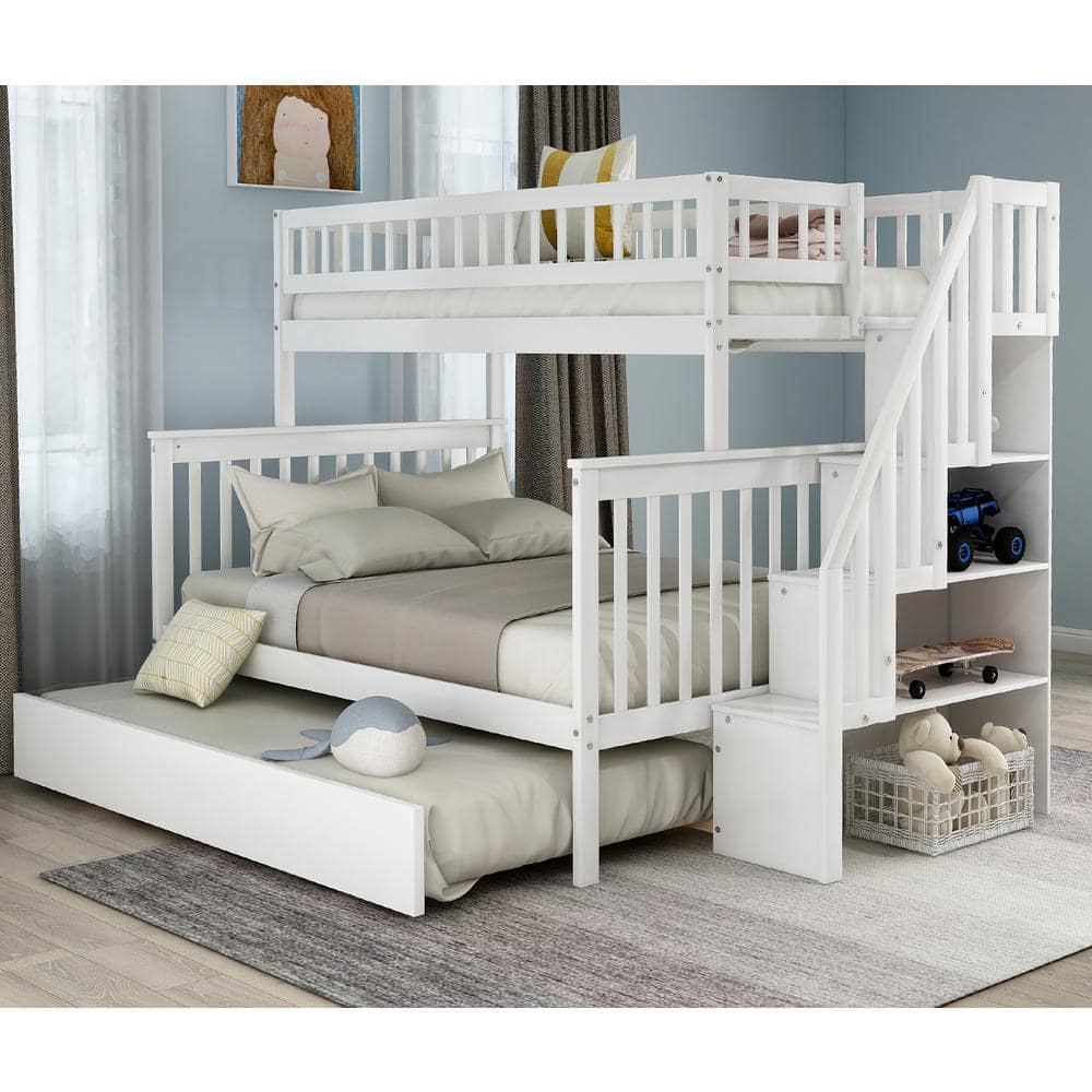 Harper & Bright Designs White Twin Over Full Bunk Bed With Trundle And ... with regard to Twin Over Full White Bunk Bed