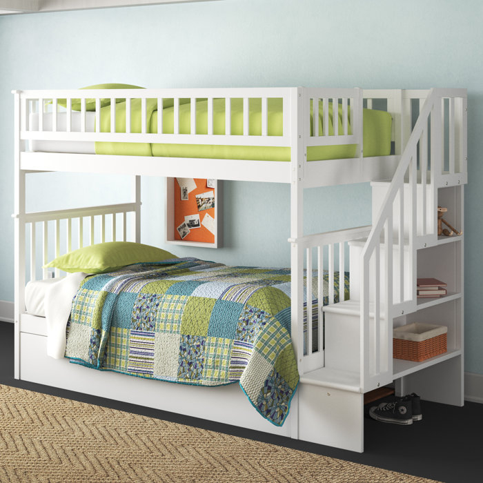 Harriet Bee Ilariana Heavy Duty Wood Staircase Bunk Bed With Under Bed ... for Space-saving staircase bunk bed with trundle designs for modern homes
