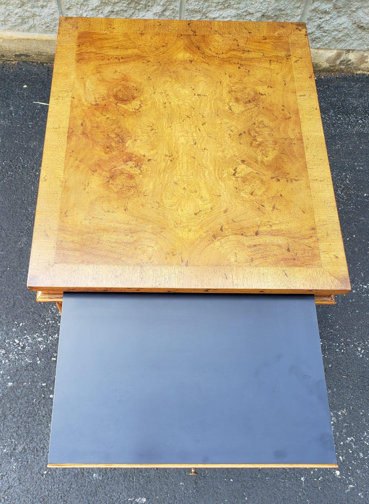 Heritage American 2-Tier Burl Fruitwood And Cane Side Table W Pull-Out ... pertaining to Bedside Table Pull Out Tray