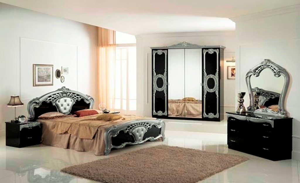 High Gloss Black & Silver Italian Bedroom Furniture - Homegenies in High Gloss Italian Bedroom Furniture