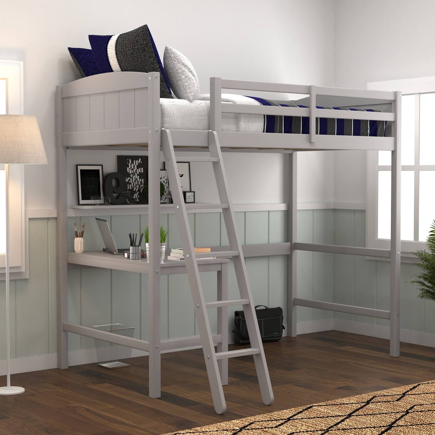 Hillsdale Alexis Wood Arch Twin Loft Bed With Desk - Gray Hd-7172-321 ... for Maximizing Small Spaces with Twin Loft Beds and Desk Configurations