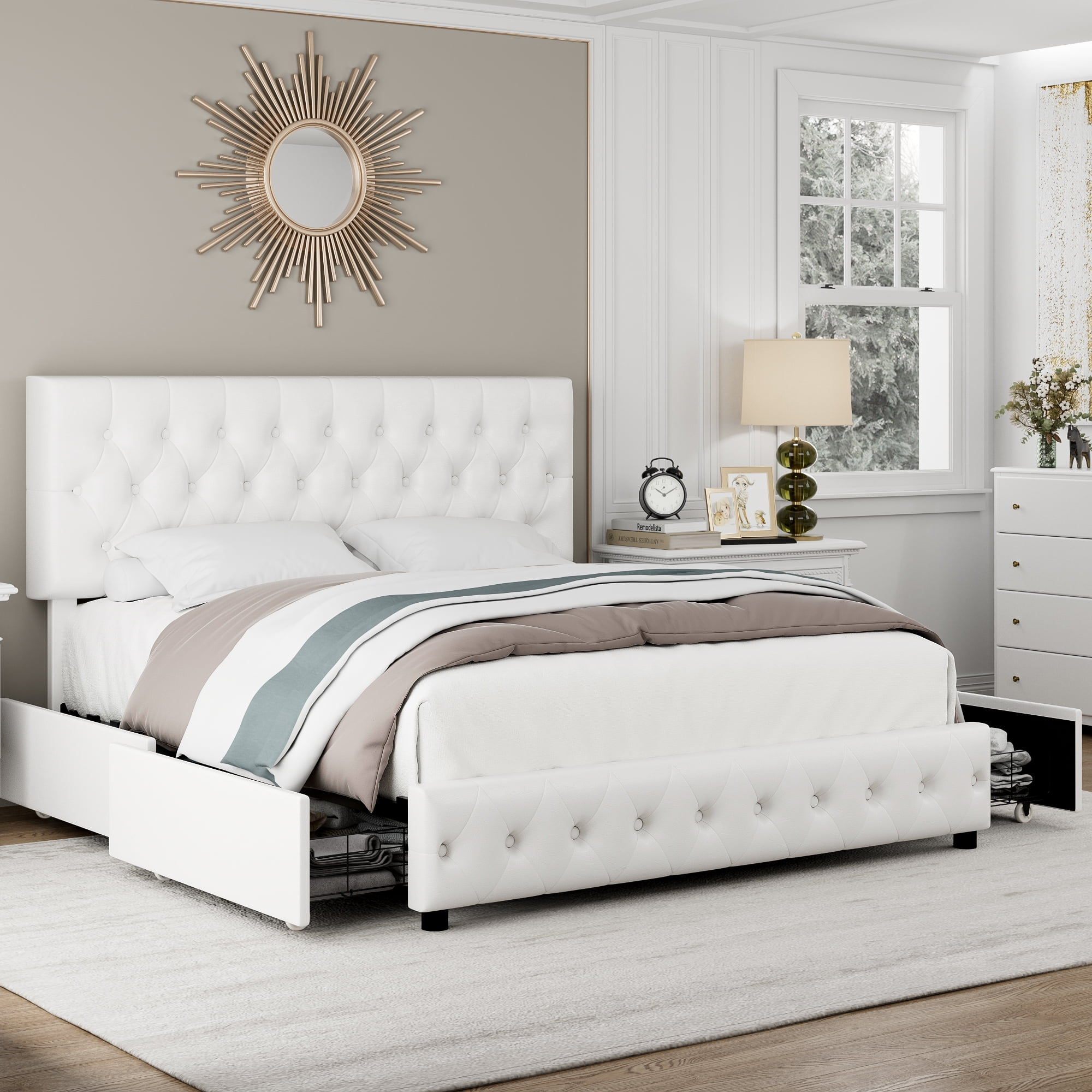 Homfa Faux Leather Storage Platform Bed Frame, Full White Bed Frame ... with Understanding storage options in modern white full bed frames