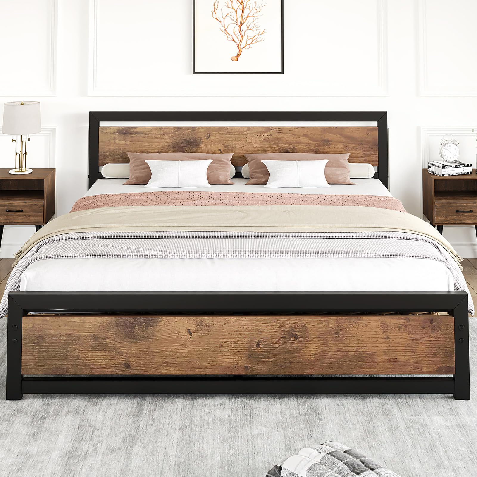 Idealhouse King Size Bed Frame With Wooden Headboard And Footboard ... inside Wooden king size bed frames vs metal frames what matters most