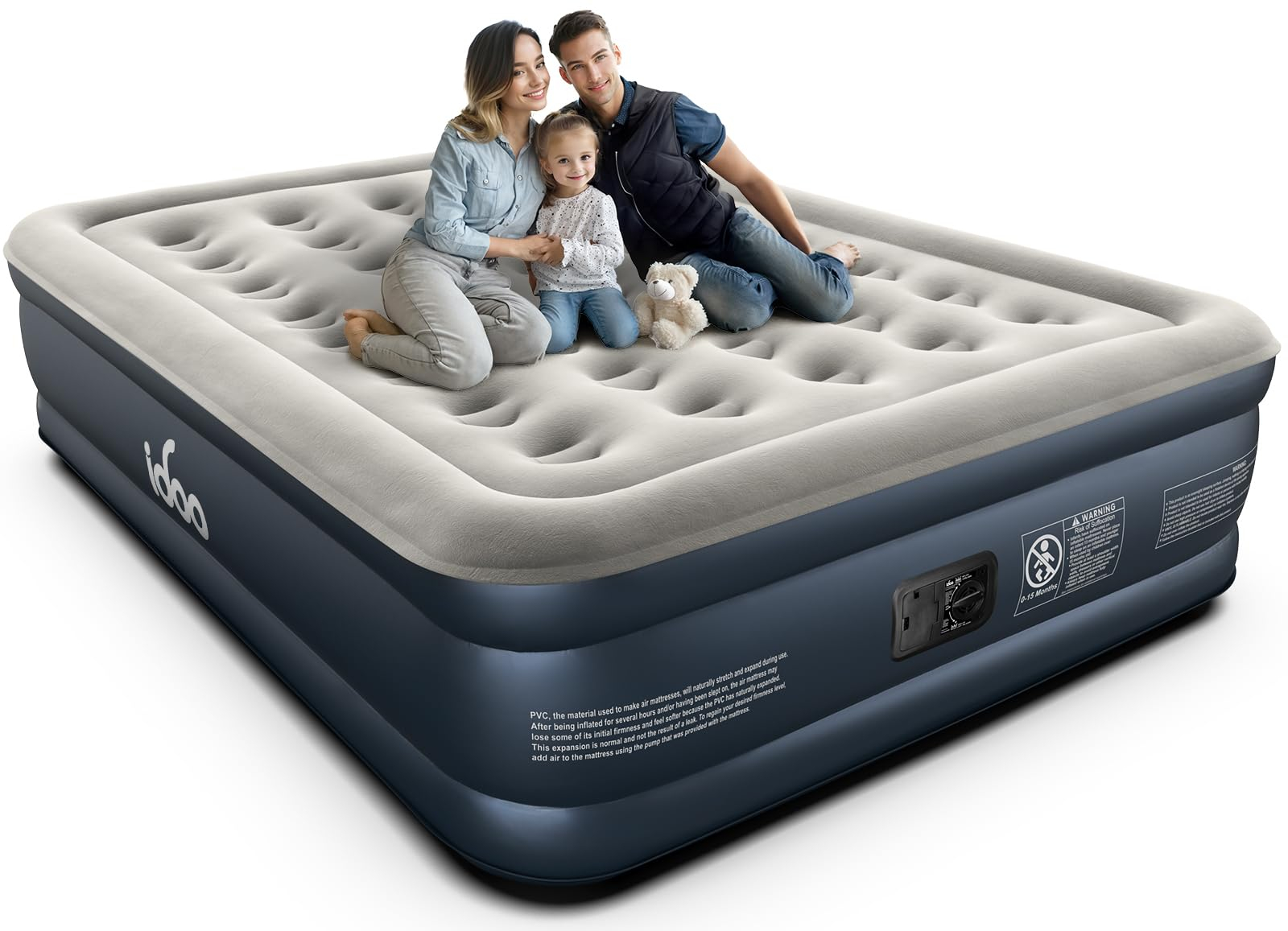 Idoo Queen Air Mattress With Built In Pump, 18 Raised Comfort Blow Up ... regarding How Big Is A Queen Size Air Mattress
