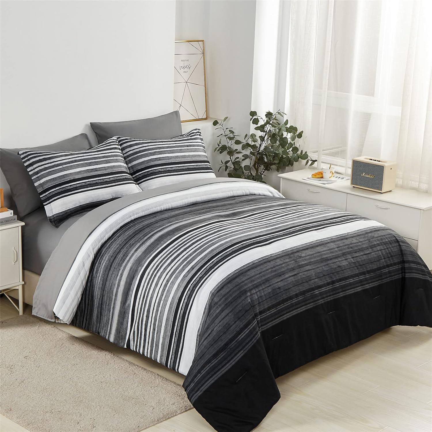 Kakijumn 7 Piece Bed In A Bag Stripe Comforter Set Full Size, White ... regarding The Complete Guide to Choosing Your Perfect Full Size Bed in the Bag