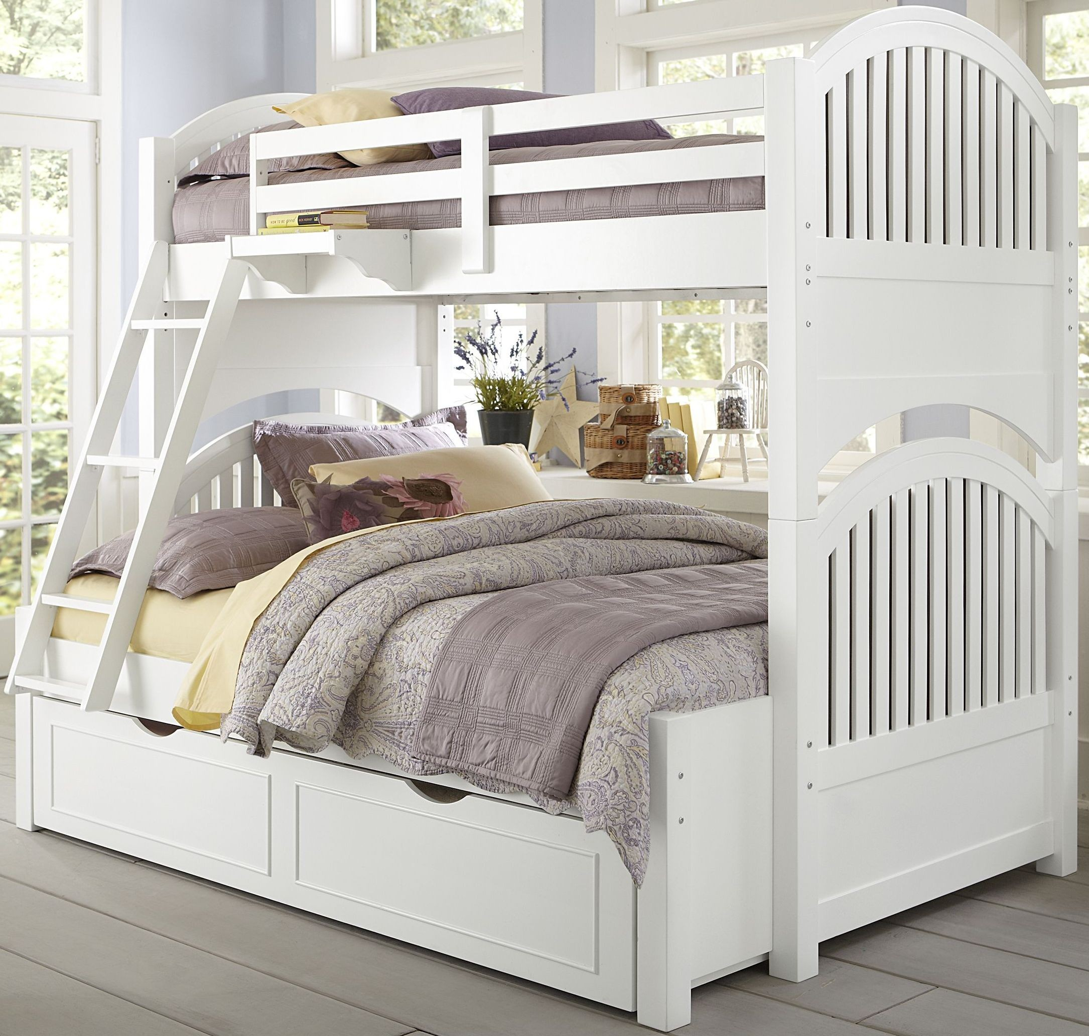 Lake House White Adrian Twin Over Full Bunk Bed With Trundle From Ne ... within Maximizing Small Spaces with Twin Over Full White Bunk Bed Designs