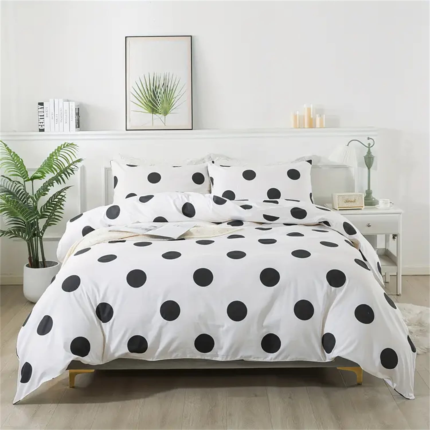 Lanpei Polka Dot Duvet Cover Set 3Pcs King, 100% Washed Cotton ... with regard to Black White Polka Dot Bedding