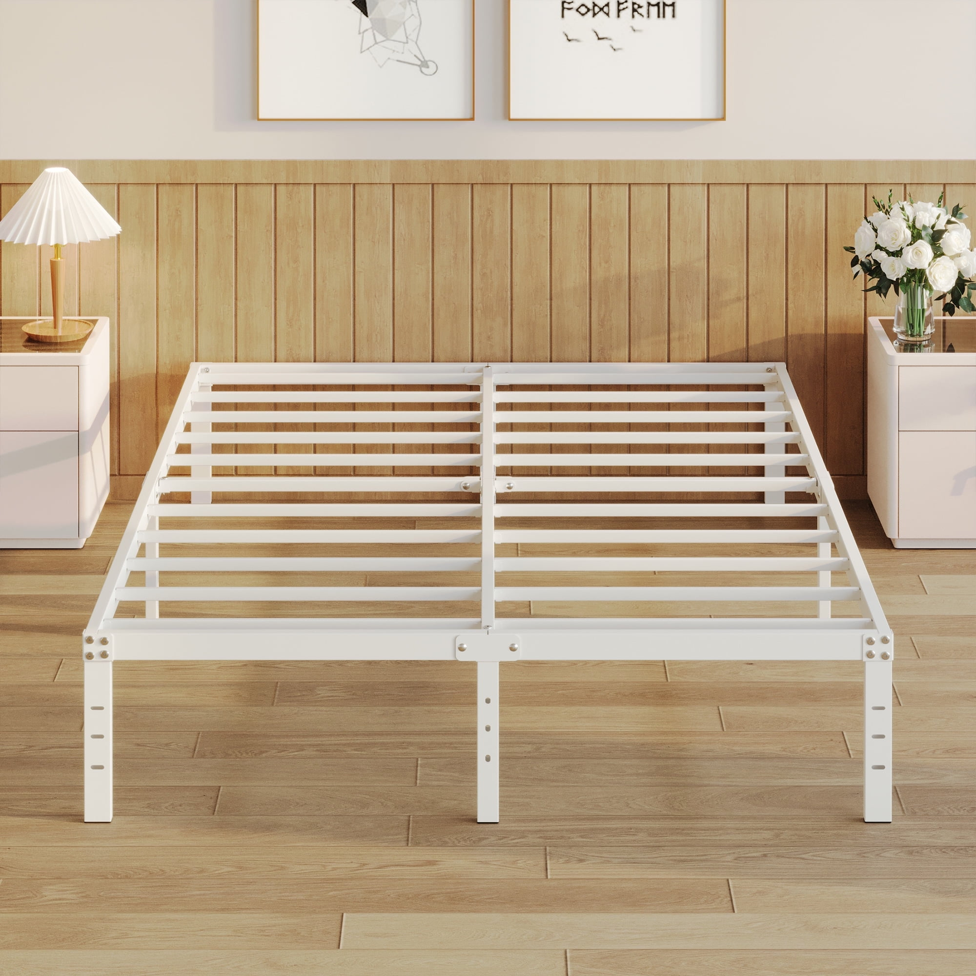 Maenize 16 Inch White King Bed Frame Heavy Duty Metal Platform King ... inside How to choose the right king heavy duty bed frame for your bedroom setup