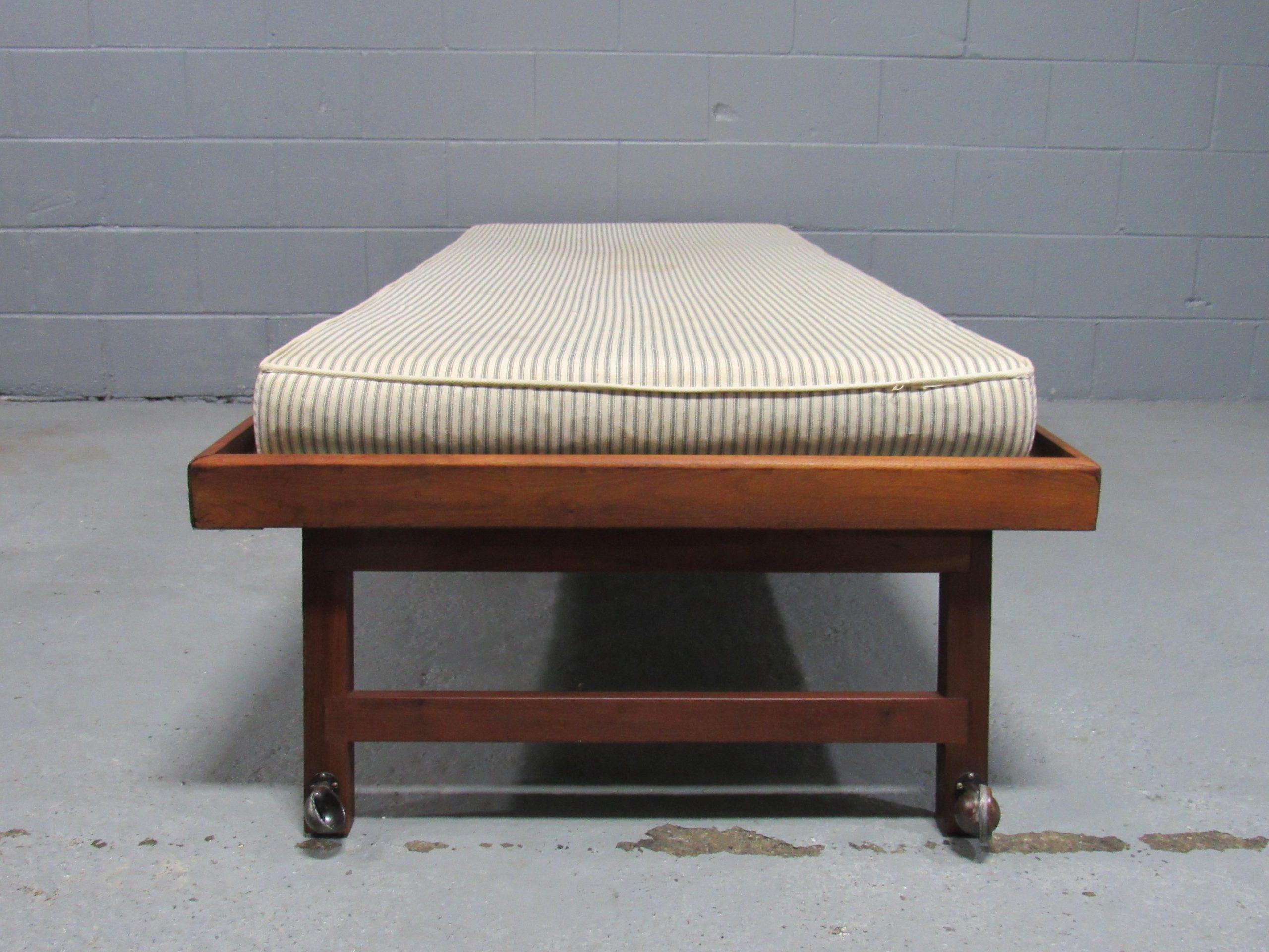 Mid-Century Modern Solid Walnut Trundle Pull-Out Daybed By Design ... intended for Mid Century Daybed With Trundle