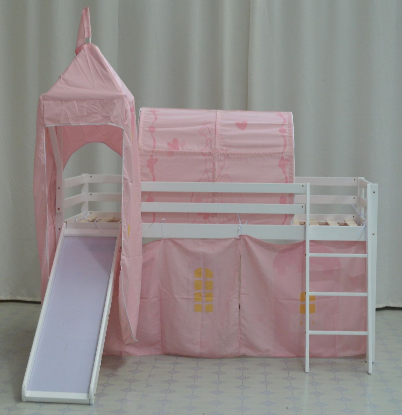 Midsleeper Cabin Bunk Bed Castle Tent Loft Bed With Slide And Slat ... with Transforming Bedroom Layouts Using Loft Beds That Include Slides and Tents