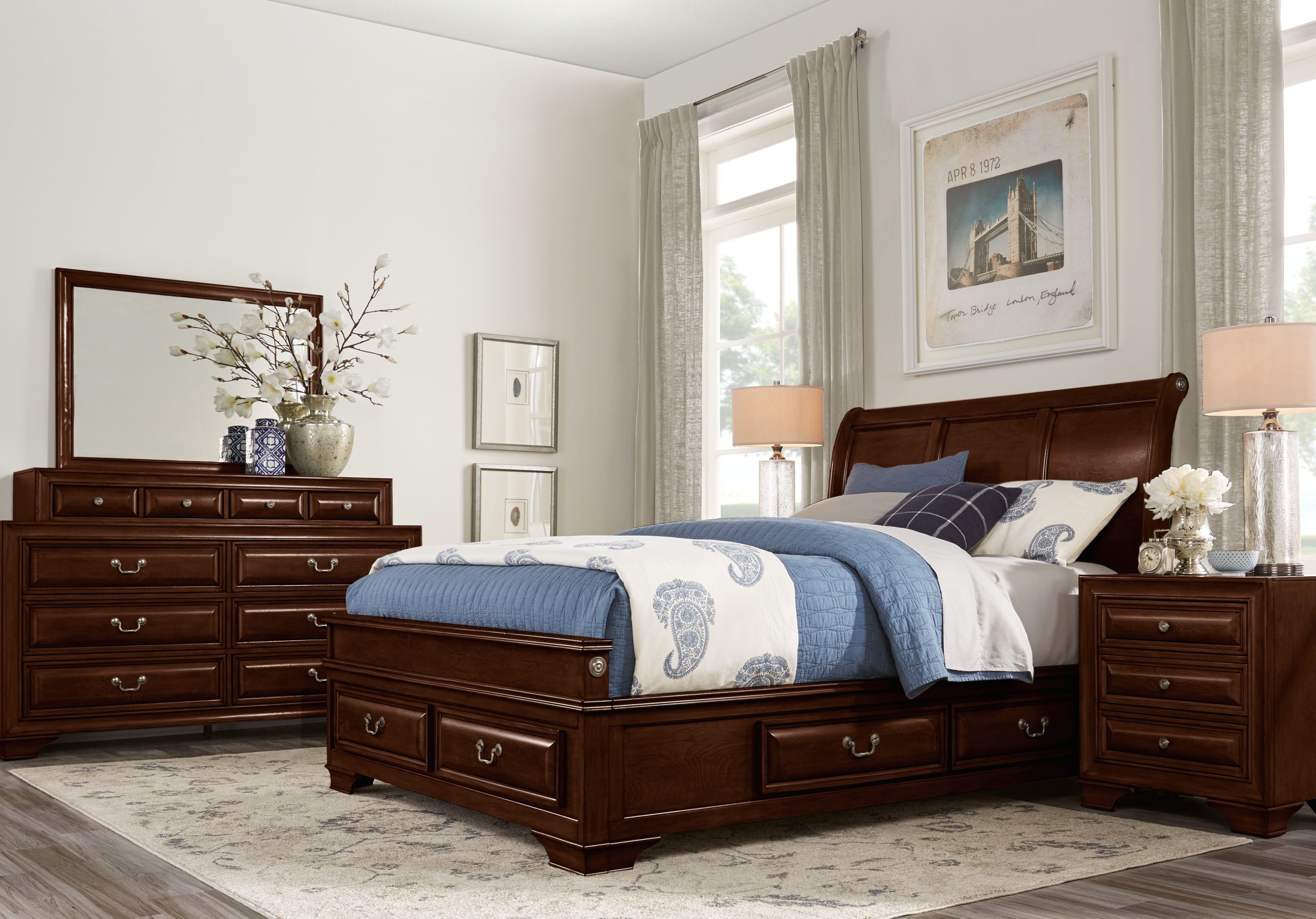 Mill Valley Ii 5 Pc Dark Cherry Wood King Bedroom Set With Dresser ... in The Hidden Benefits of Integrated Storage in King Size Bedroom Furniture