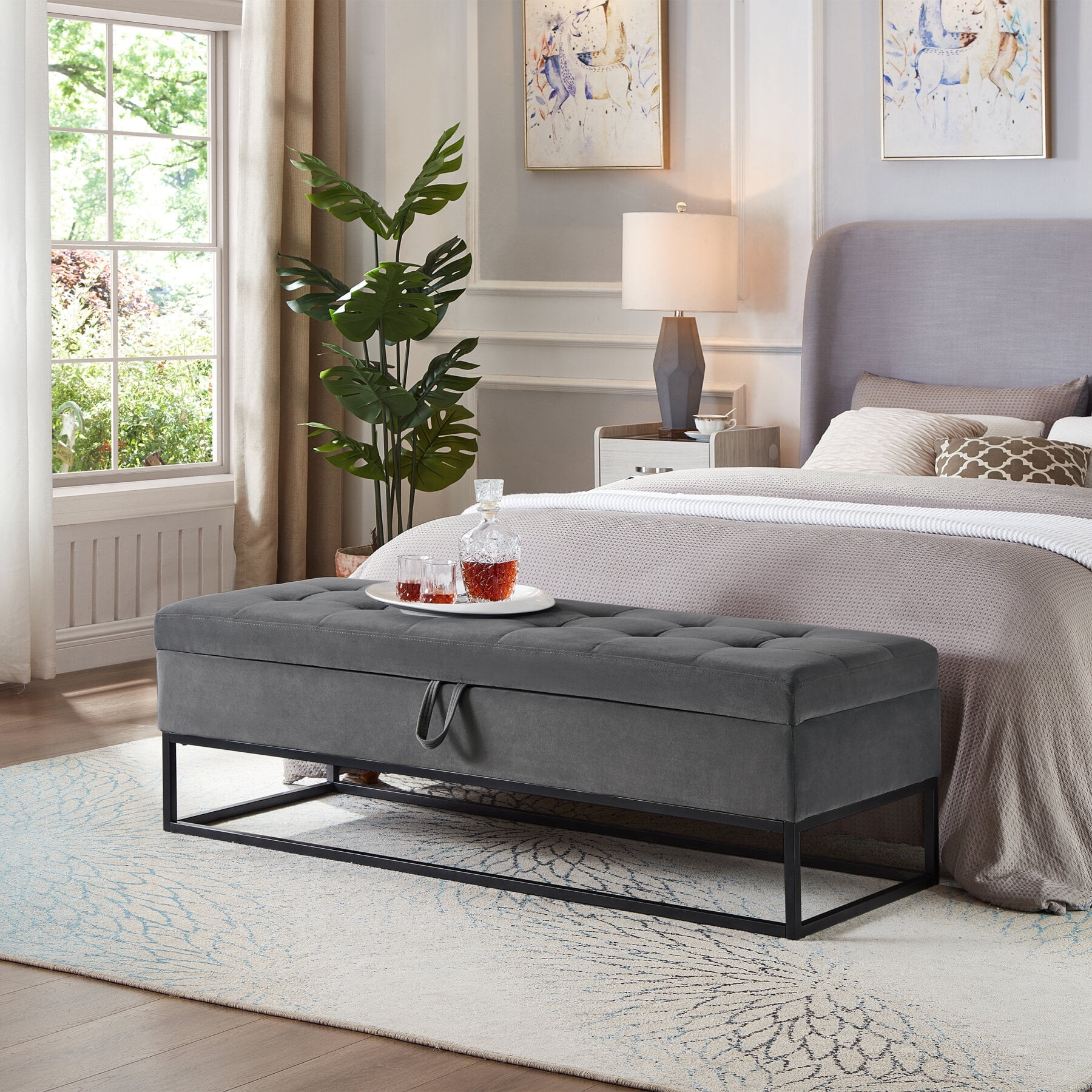 Modern Velvet Storage Ottoman Bench, End Of Bed Bench With Metal Base ... pertaining to Transforming Your Bedroom Layout Through Strategic Storage Bench Design