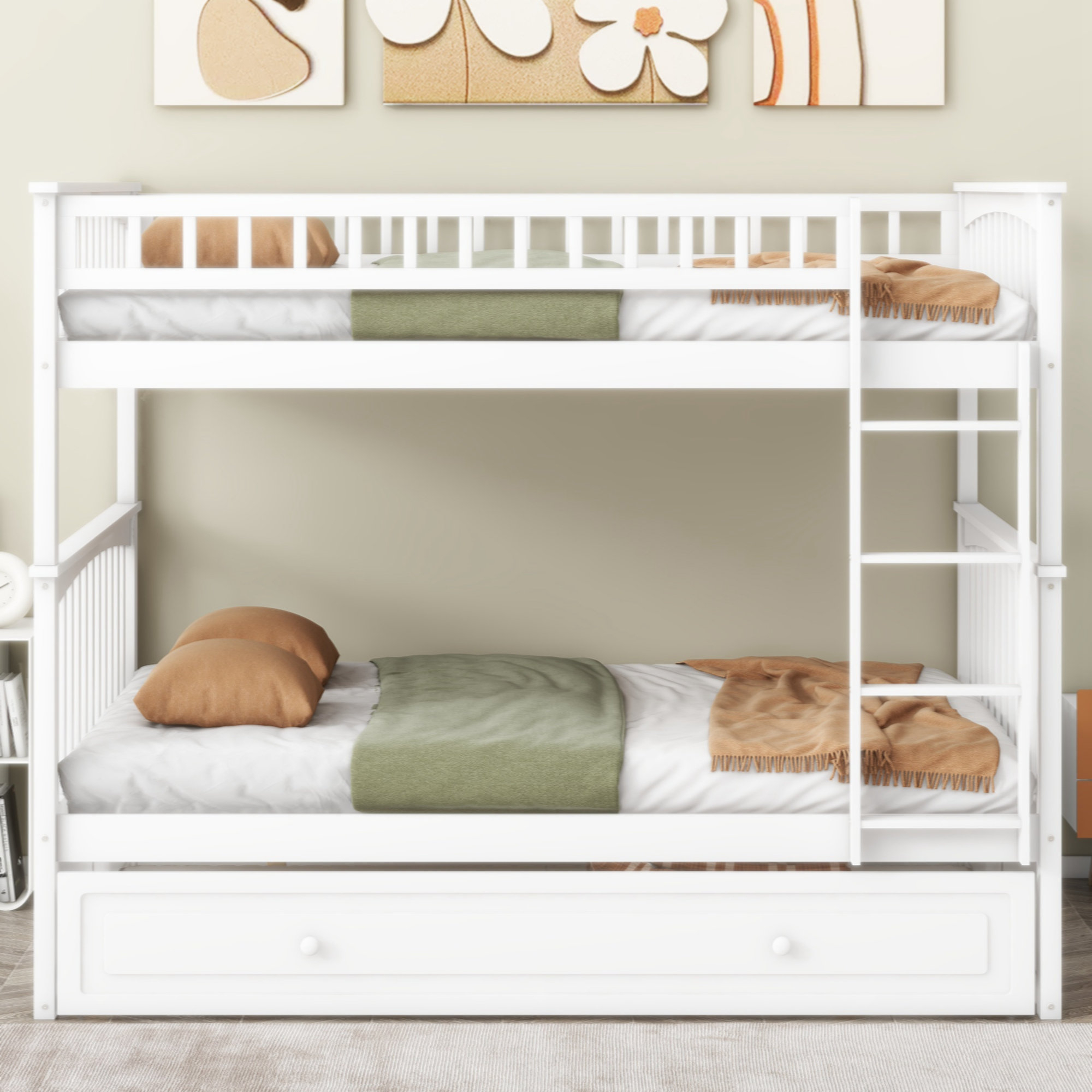 Myhomekeepers Full Over Full Bunk Bed With Trundle, Convertible Beds ... inside Full Over Full Bunk Beds With Trundle