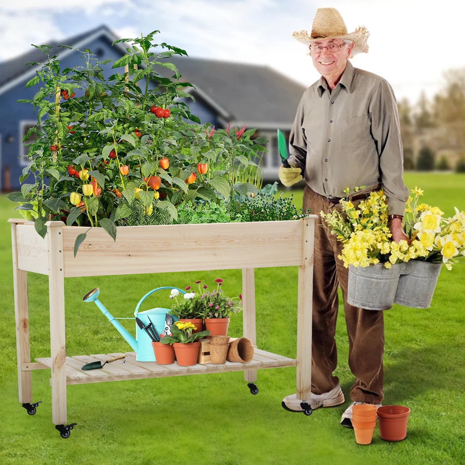 Niamvelo Raised Garden Bed, Elevated Wood Planter Box With Wheels And ... within Creating a mobile vegetable garden that grows with your lifestyle