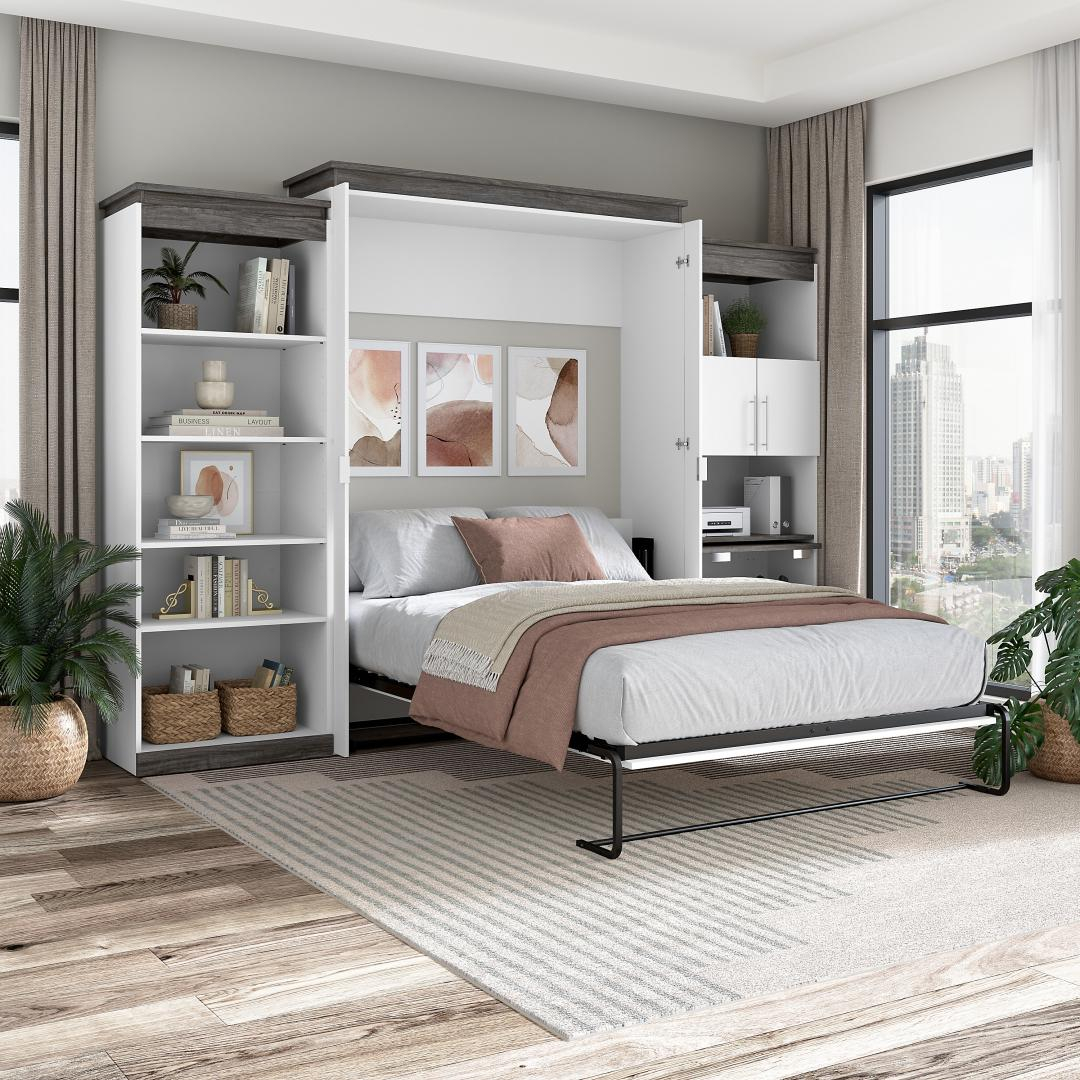 Orion Queen Murphy Bed With Shelves And Storage Cabinet With Fold-Out ... inside How to Choose the Perfect Murphy Bed with Built-in Desk for Your Home