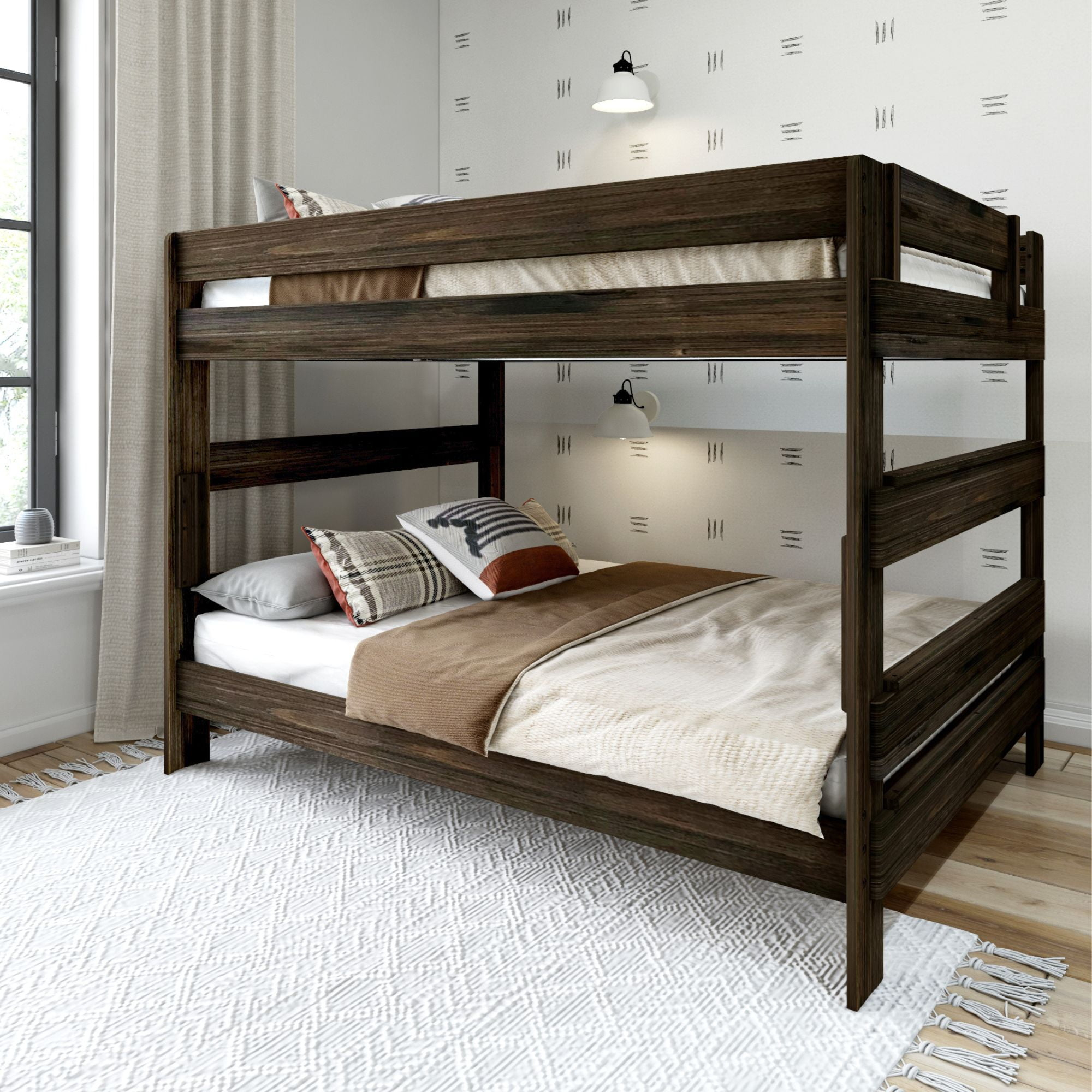 Plank+Beam Solid Wood Queen Over Queen Space-Saving Bunk Bed With Metal ... throughout Understanding the Benefits of Queen Over Queen Loft Beds