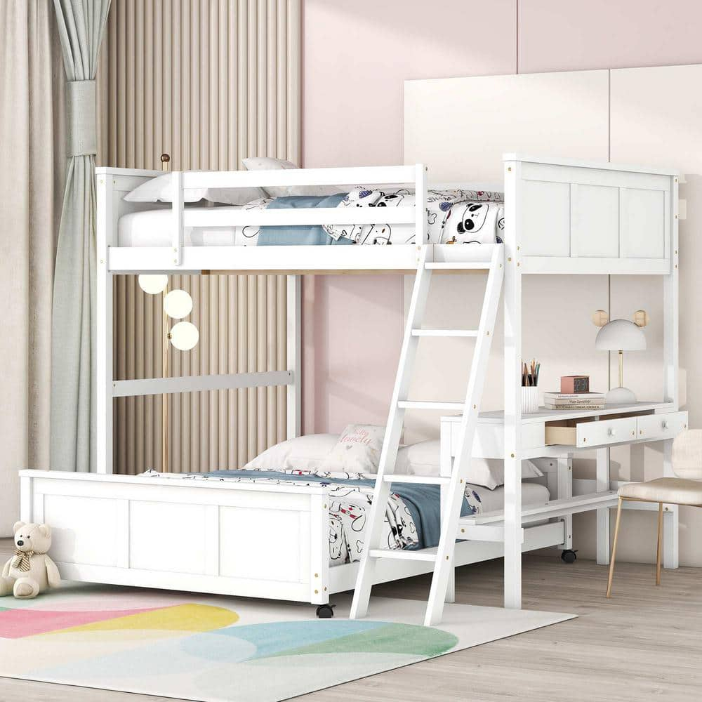 Polibi White Full Over Full Bunk Bed With Desk Rs-894505Aak - The Home ... for White bunk bed with desk creating smart small space solutions