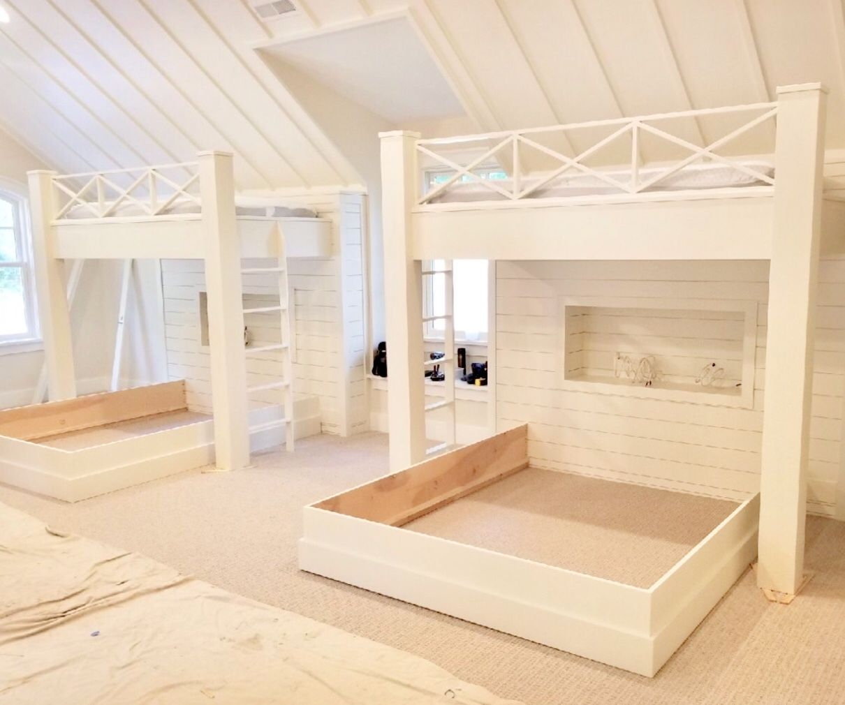 Queen Over Queen Bunk Bed With Stairs - Barn Mirror Wall Decor within Designing safe and functional queen over queen bunk beds with staircases