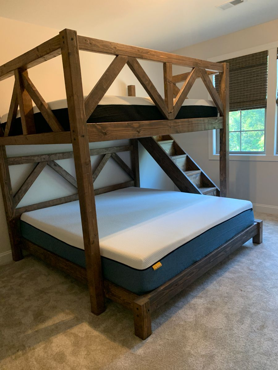 Designing safe and functional queen over queen bunk beds with staircases
