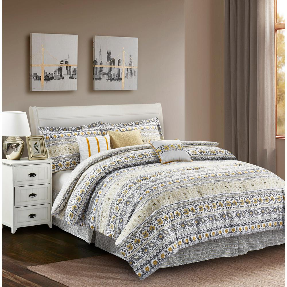 R2Zen Chloe 7-Piece Yellow/Grey Queen Comforter Set Rz7Clylw3 - The ... regarding Yellow And Gray Bedroom Sets