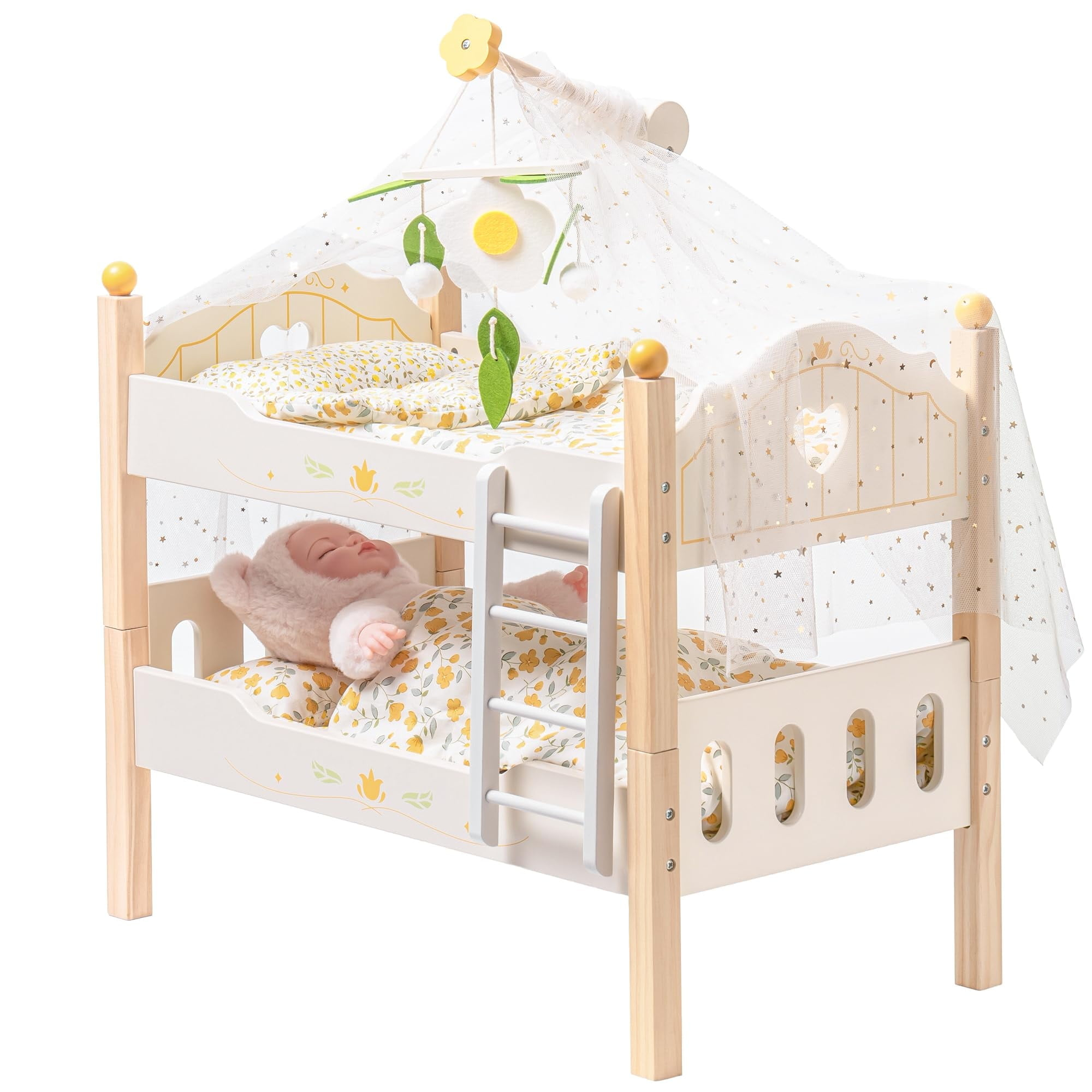 Robud 18" Doll Bunk Bed, Wooden Doll Cribs, Twin Baby Doll Beds With ... with regard to Bunk Bed For 18 Inch Dolls