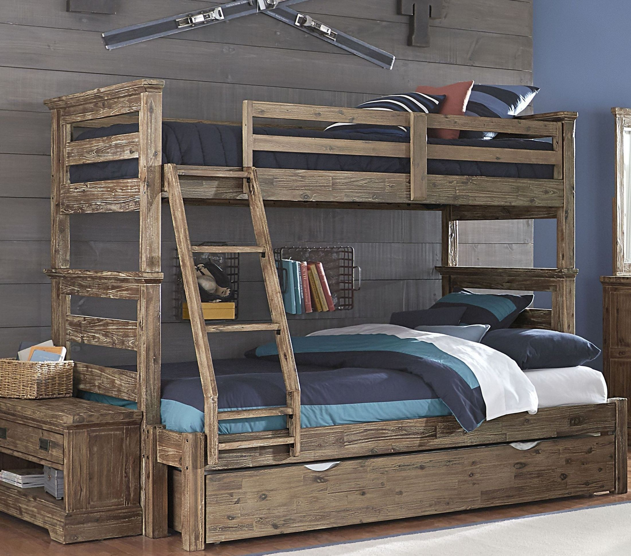 Rustic Wooden Twin Over Full Bunk Bed With Trundle | Foter intended for Full Over Full Bunk Beds With Trundle