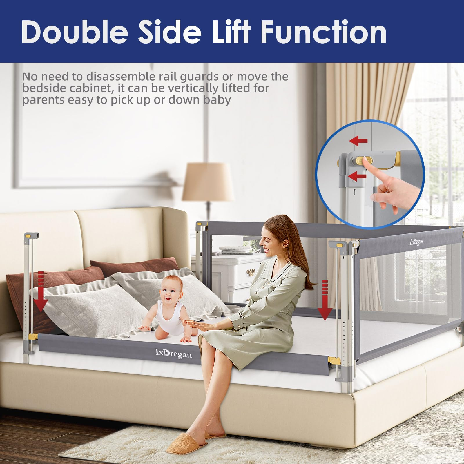 Snapklik.com : Ixdregan Bed Rail For Toddlers - Double Side Lift And ... regarding Full Size Side Bed Rails