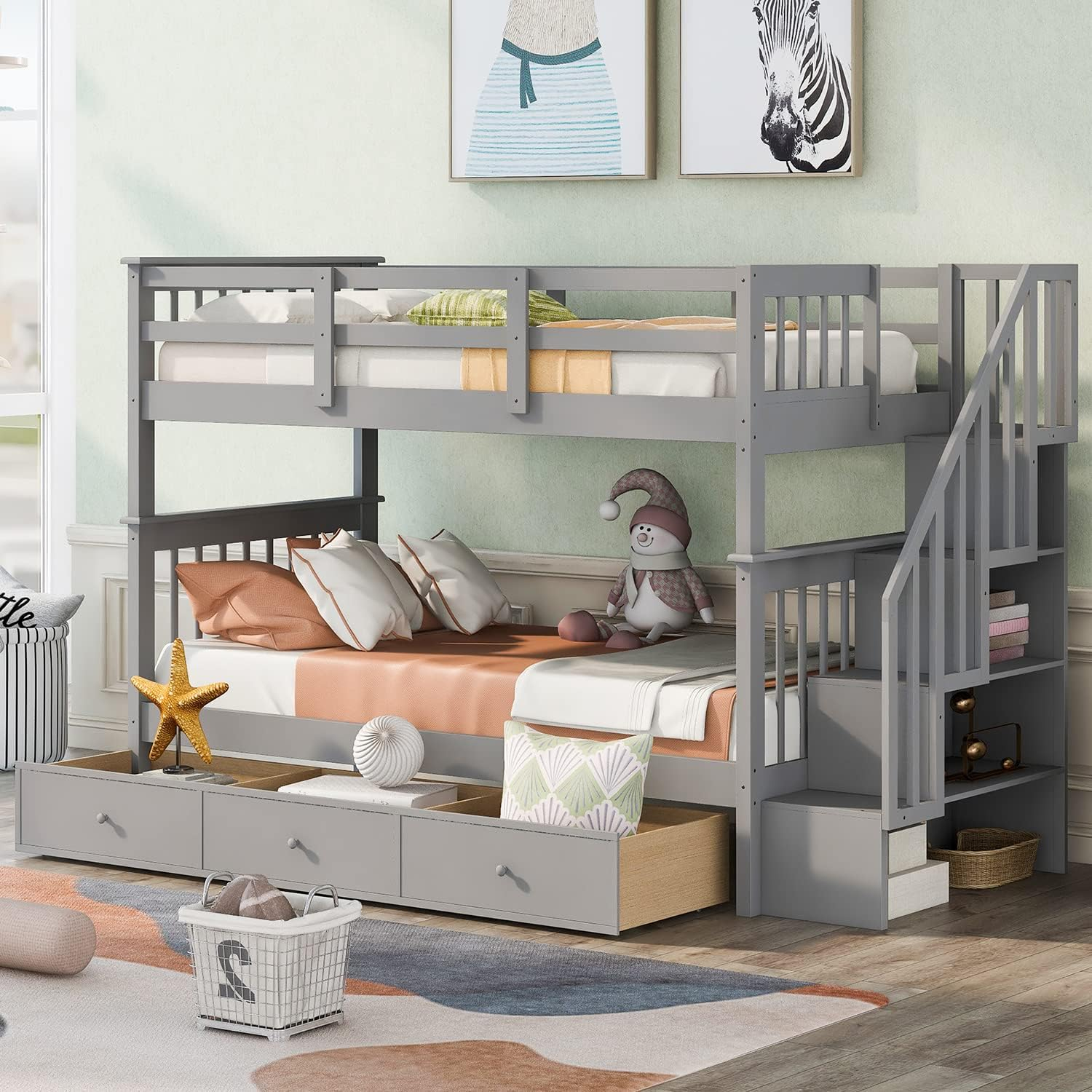 Solid Wood Twin Over Full Bunk Bed With Stairs Online inside Twin Over Twin Bunk Beds With Stairs