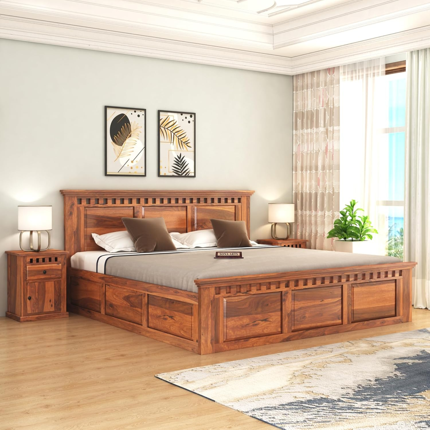 Sona Art & Crafts Kuber Solid Sheesham Wood King Size Bed With Storage ... throughout Solid Wood King Size Bed