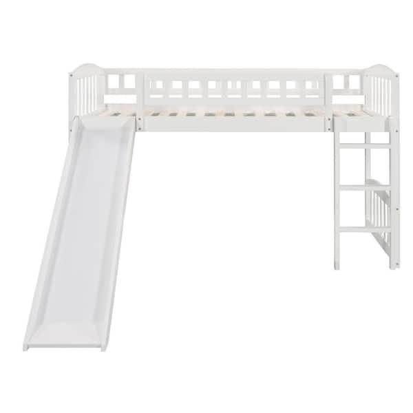 Stickon White Twin Wood Loft Bed With Slide And Ladder Hym-Hd04282664 ... within Transforming bedroom aesthetics with modern white loft beds and slide features