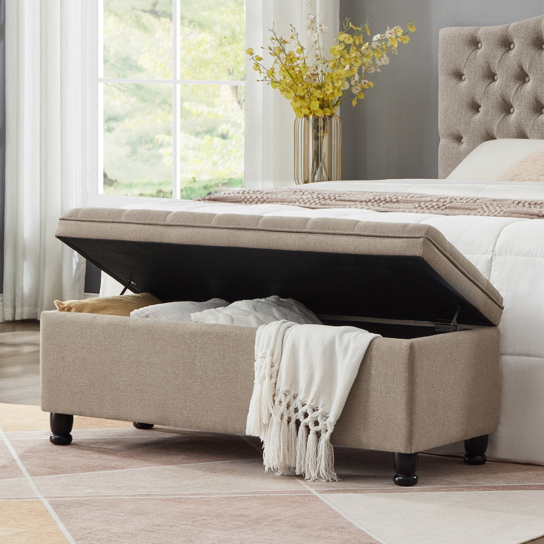 Storage Ottoman Bench, End Of Bed Bench Bedroom Bench With Tufted ... inside End Of The Bed Storage Bench