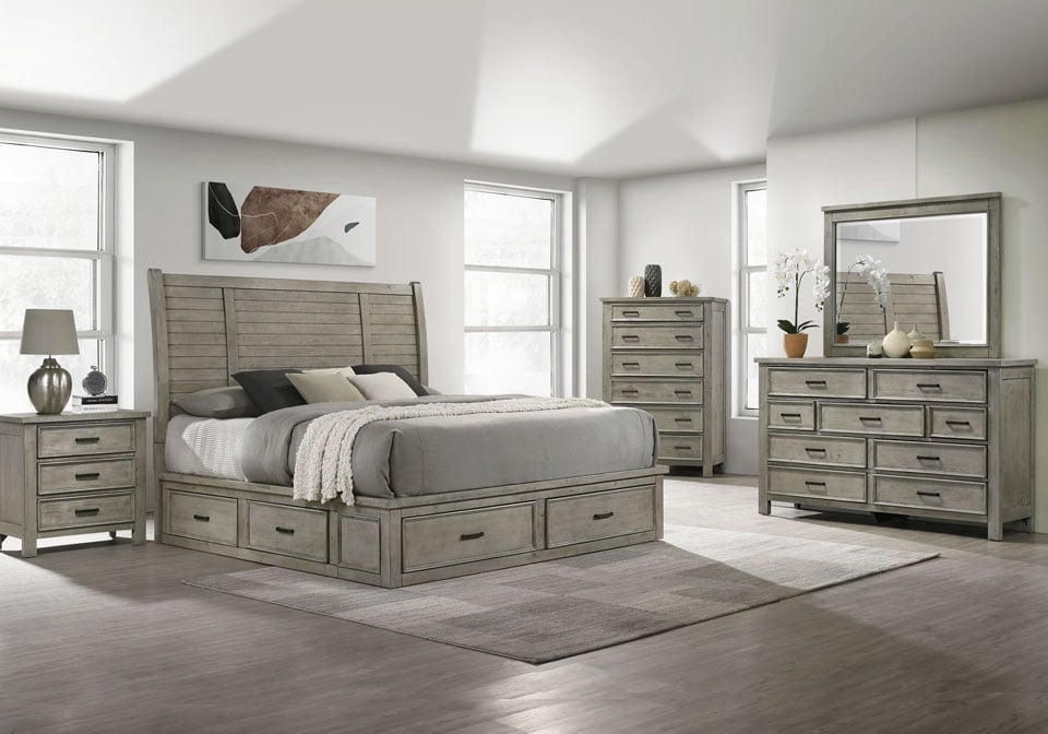 Sullivan Gray King Storage Bedroom Set - Lexington Overstock Warehouse regarding The Hidden Benefits of Integrated Storage in King Size Bedroom Furniture